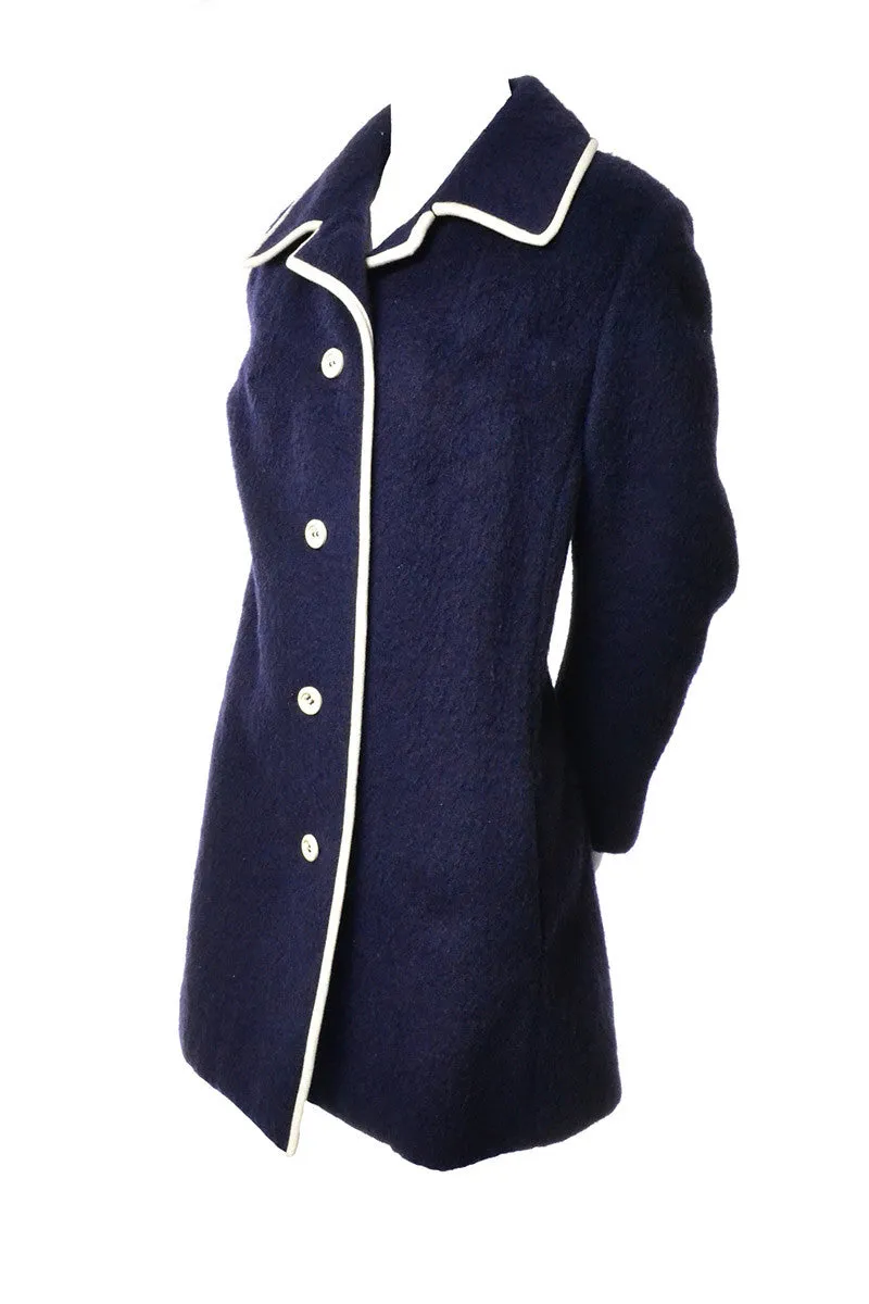 1960s I Magnin Blue and White Mohair Vintage Coat West Germany