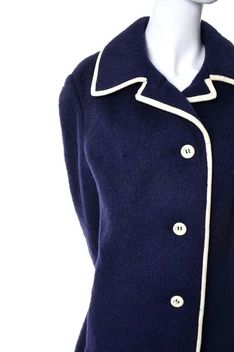 1960s I Magnin Blue and White Mohair Vintage Coat West Germany