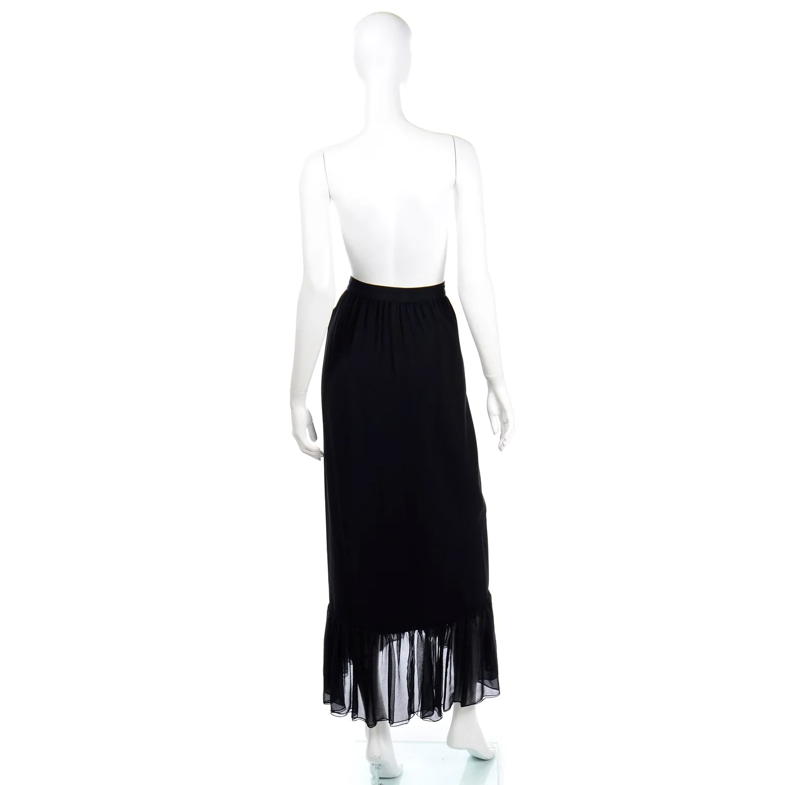 1970s Yves Saint Laurent Vintage Black Silk Long Ruffled Skirt