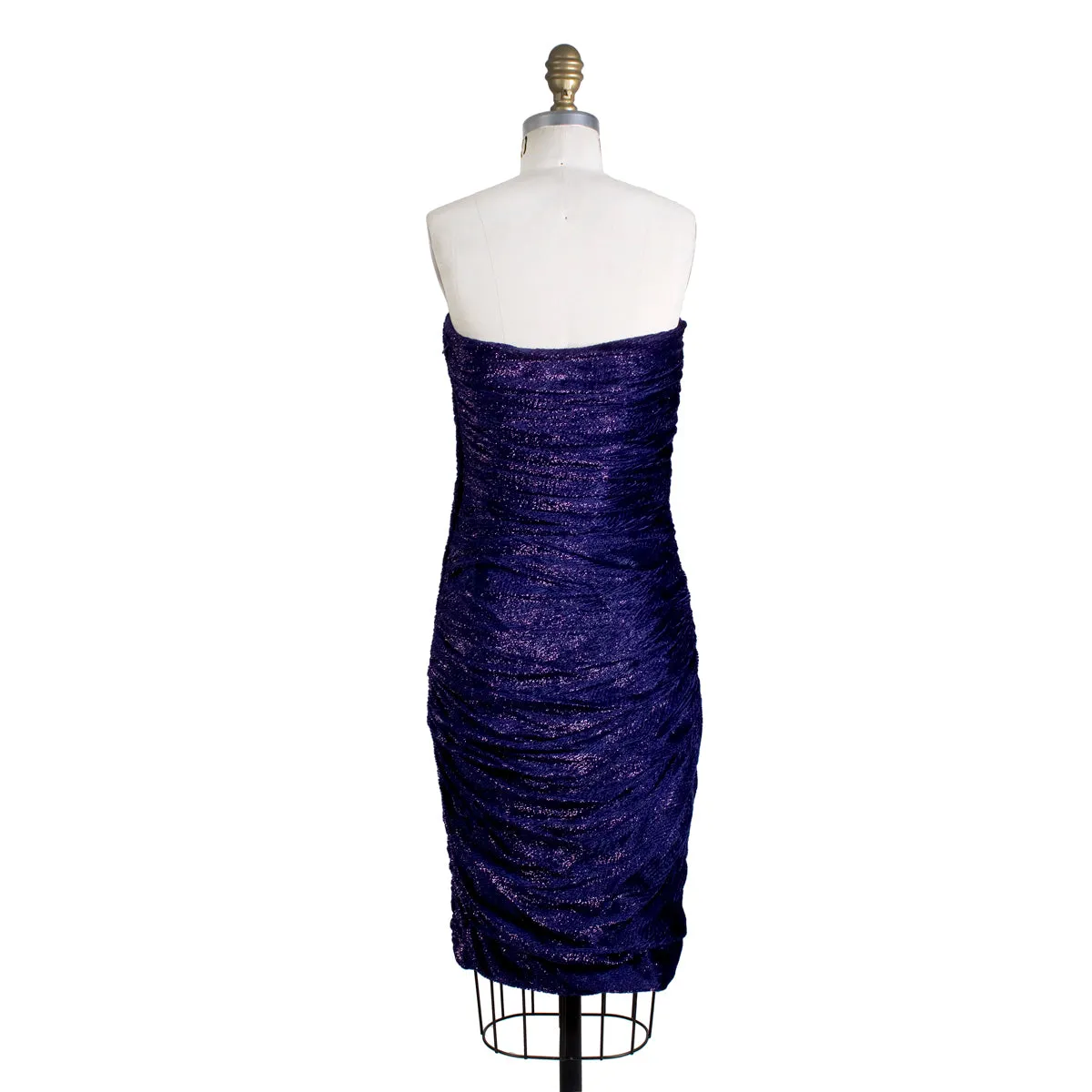 1980s Purple Strapless Draped Dress