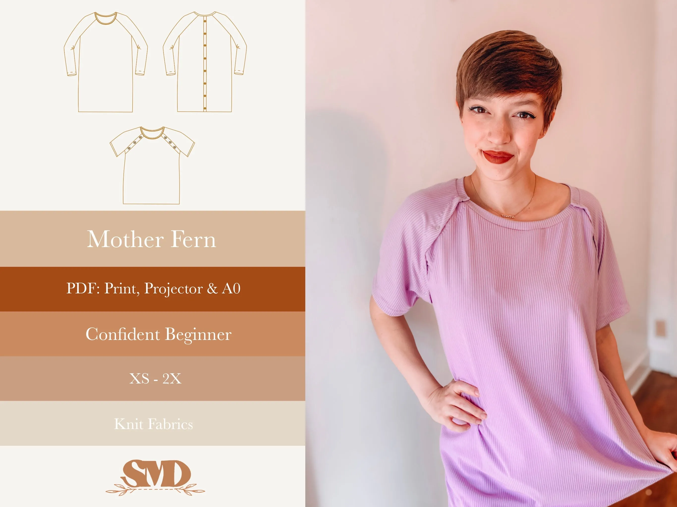 Adult Mother Fern Lounge and Hospital Gown Digital Sewing Pattern Sizes 0-32