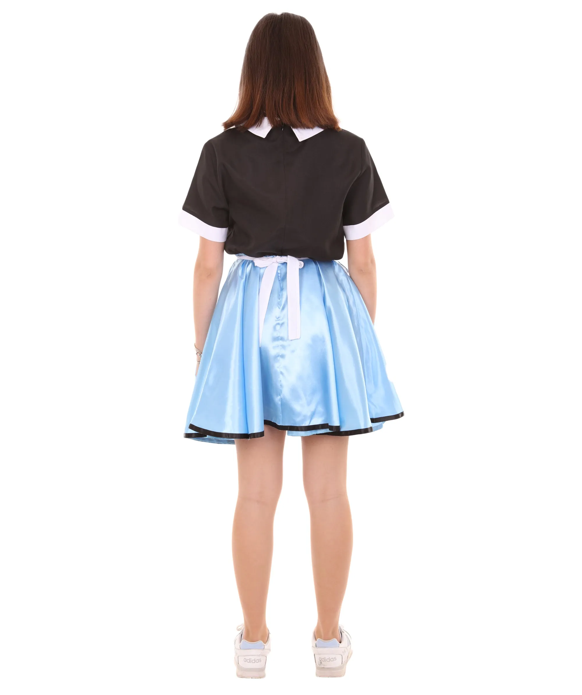 Adult Women's 50's Car Hop Girl Waitress Costume | Black and Blue Cosplay Costume