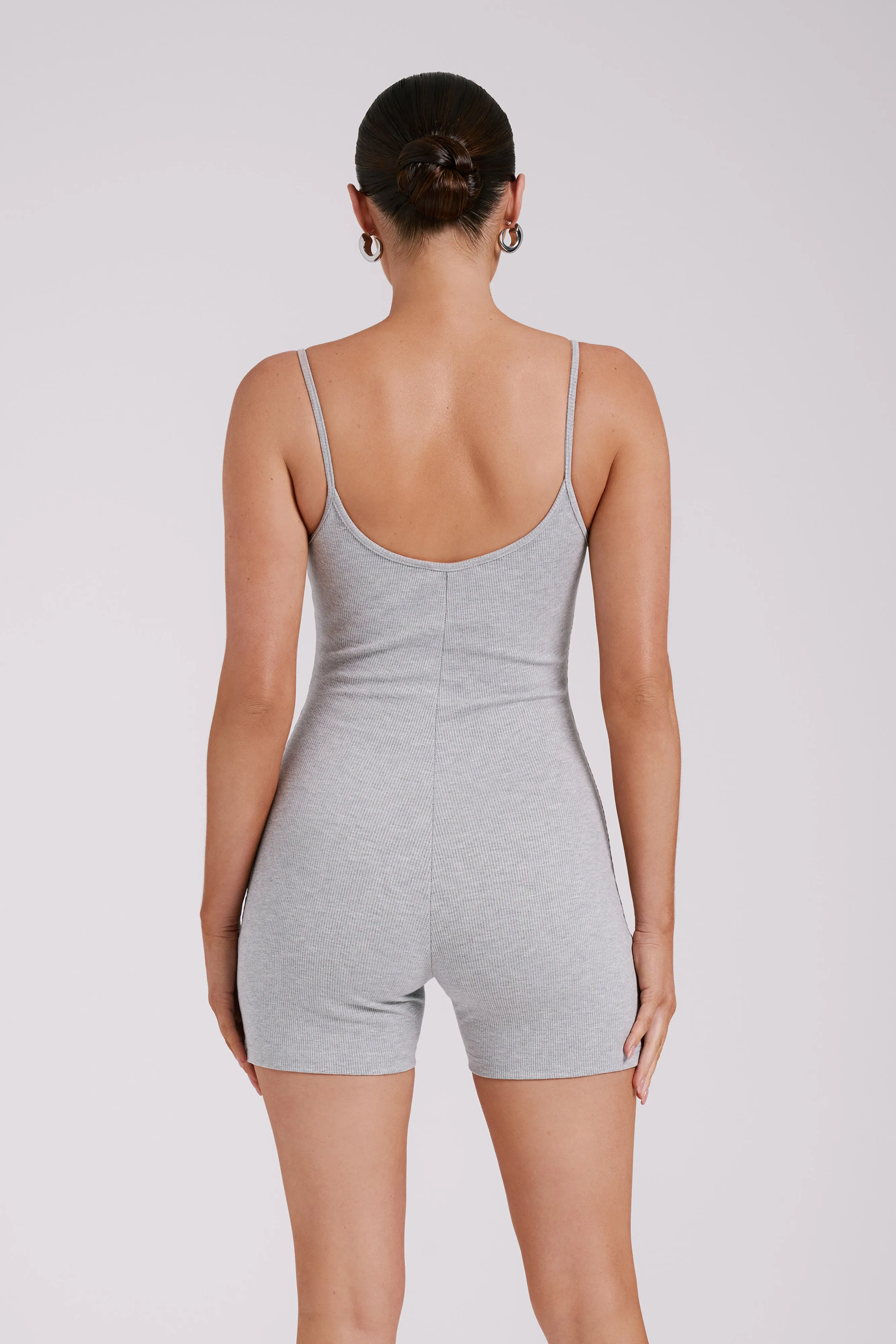 Alexis Ribbed Cami Playsuit - Grey Marle