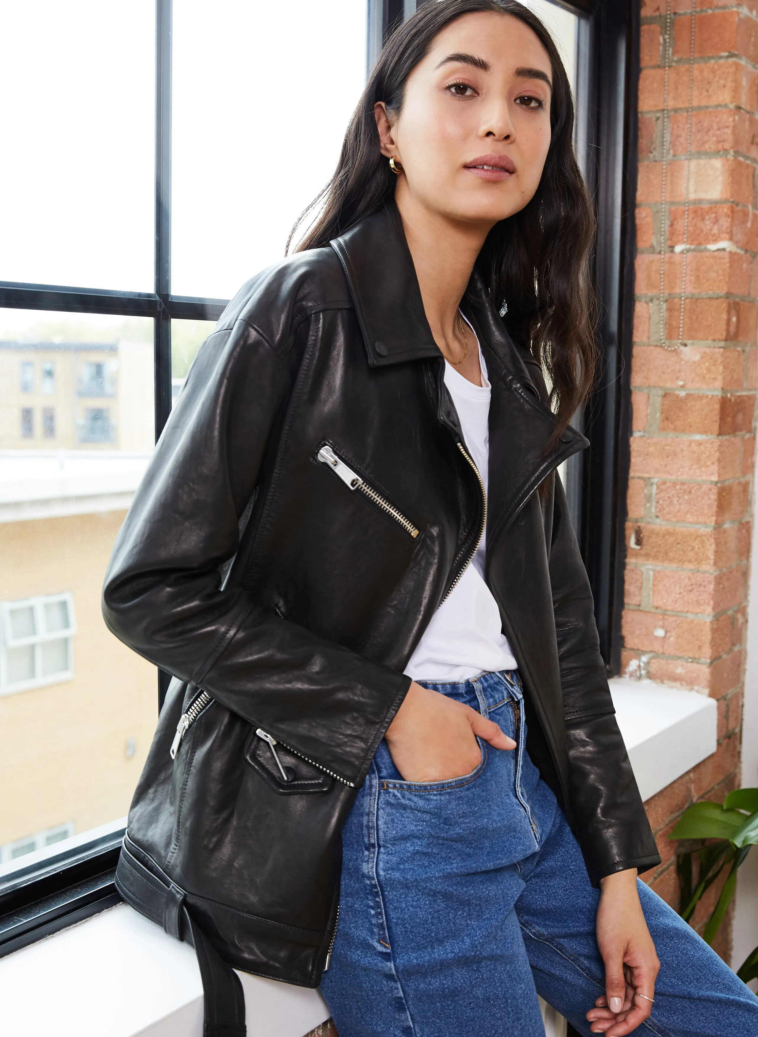 Alma Vegetable Tanned Leather Biker Jacket