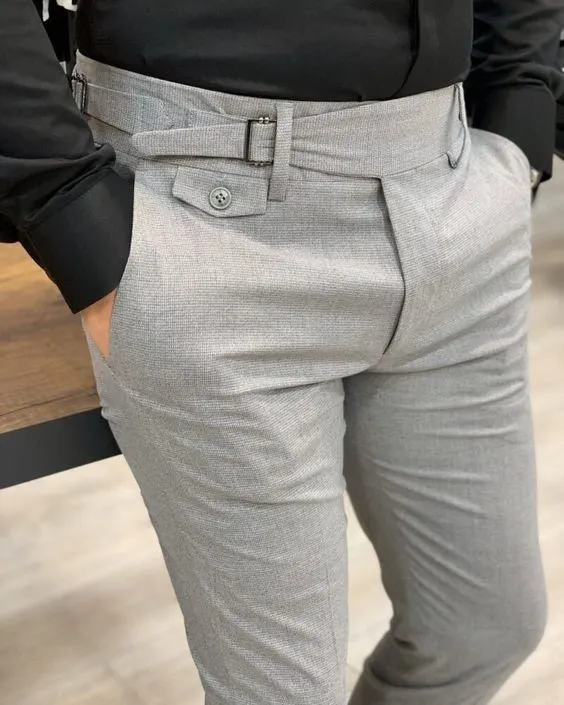 Ash Grey Single Buckle Gurkha Pants