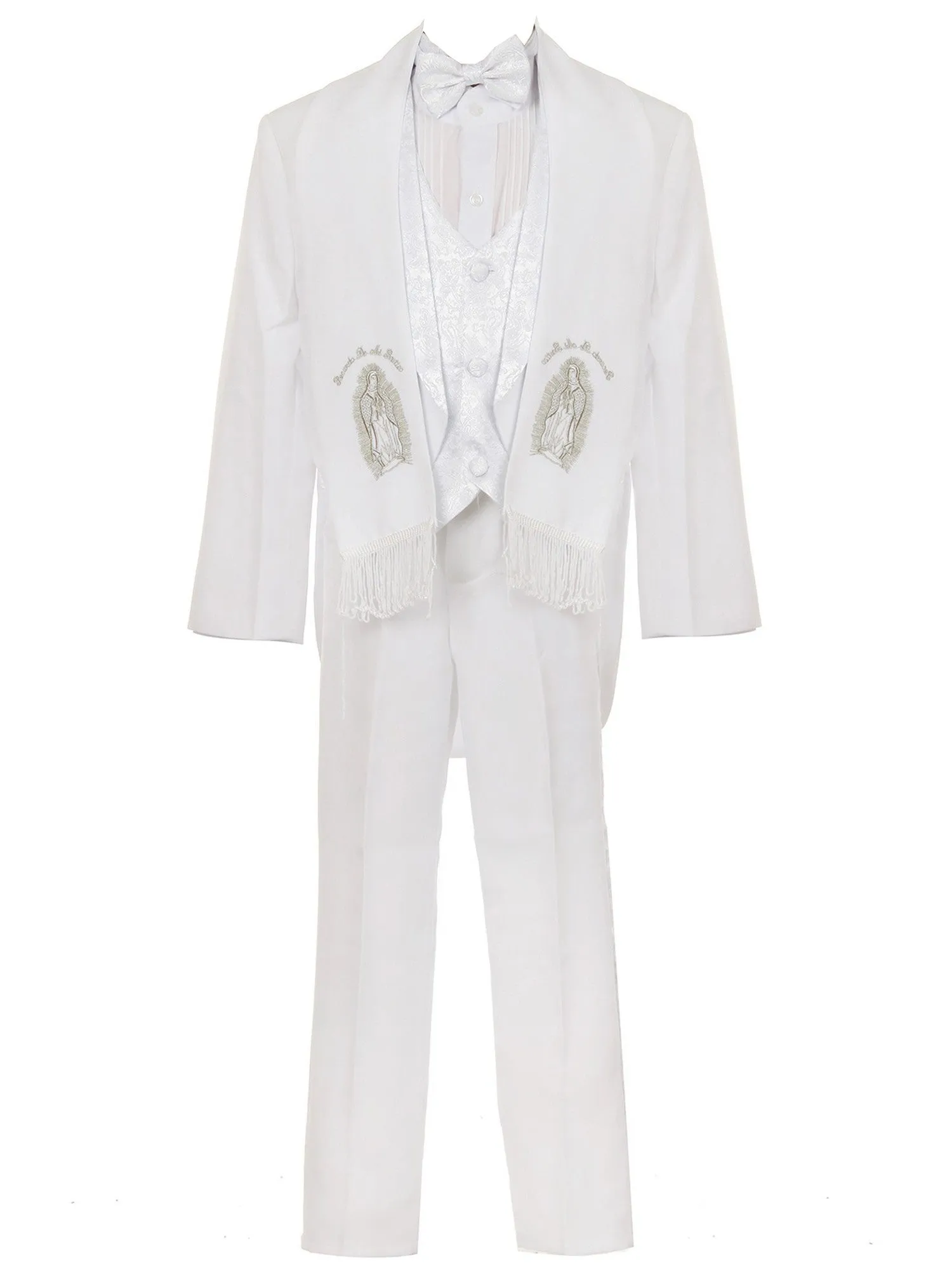 Baby Boys White Virgin Mary Embroidery Baptism Tuxedo Suit 3-24M