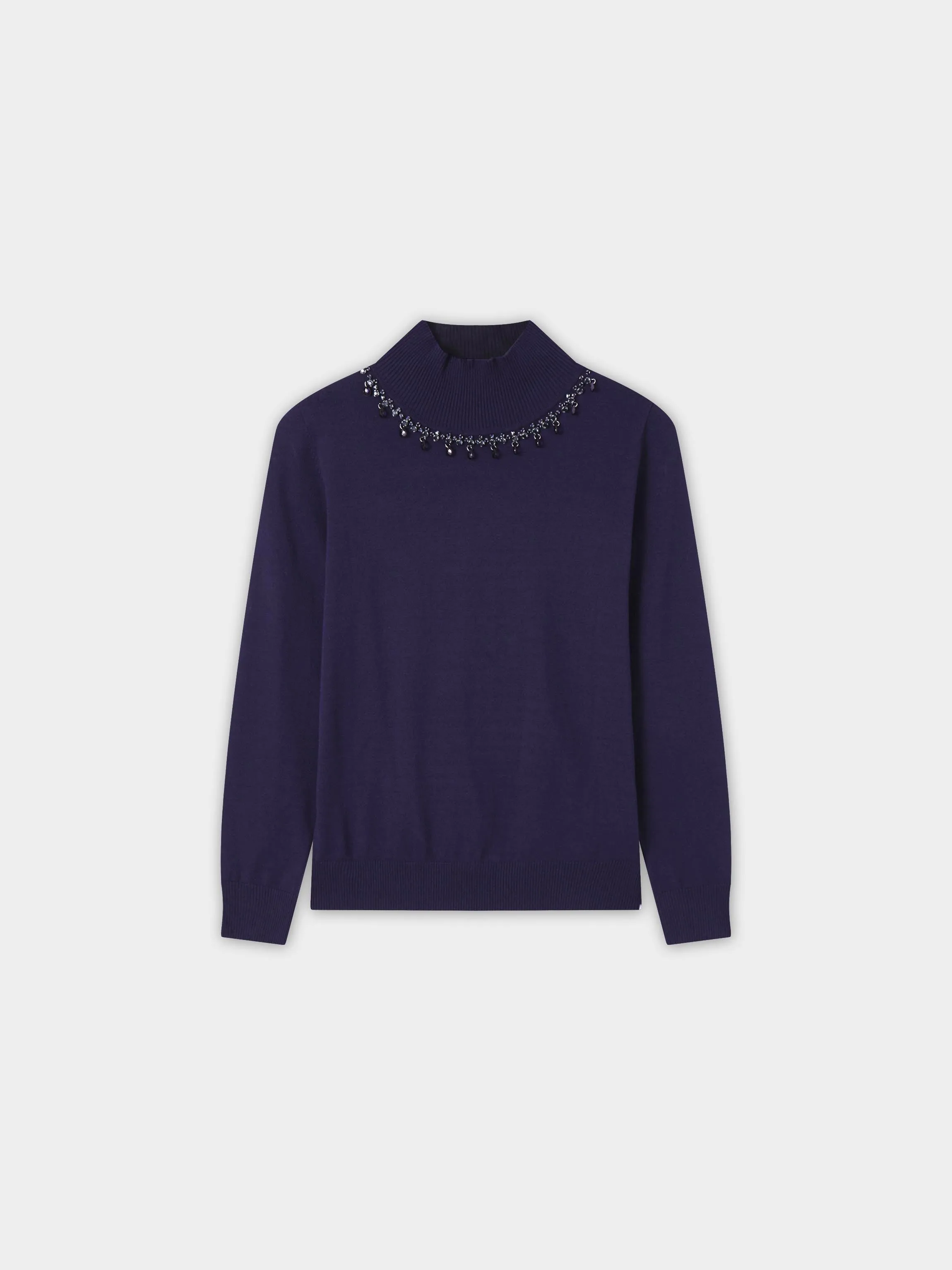 Beaded Turtleneck-Navy