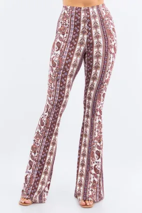 Bear Dance Paisley Scroll Skinny Brushed Pants -  Reddish Brown