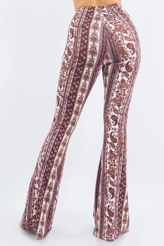 Bear Dance Paisley Scroll Skinny Brushed Pants -  Reddish Brown