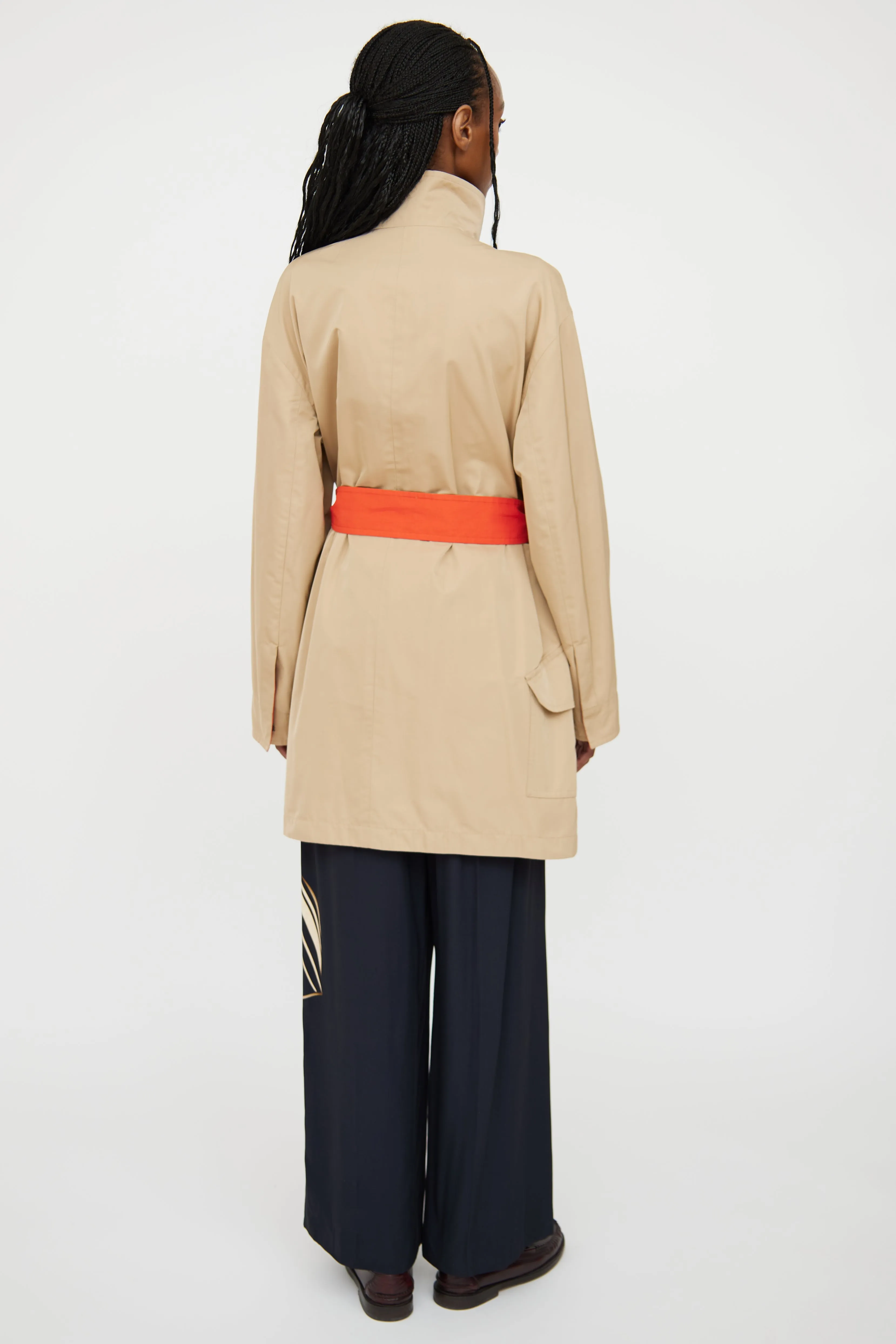 Beige & Orange Reversible Trench Coat