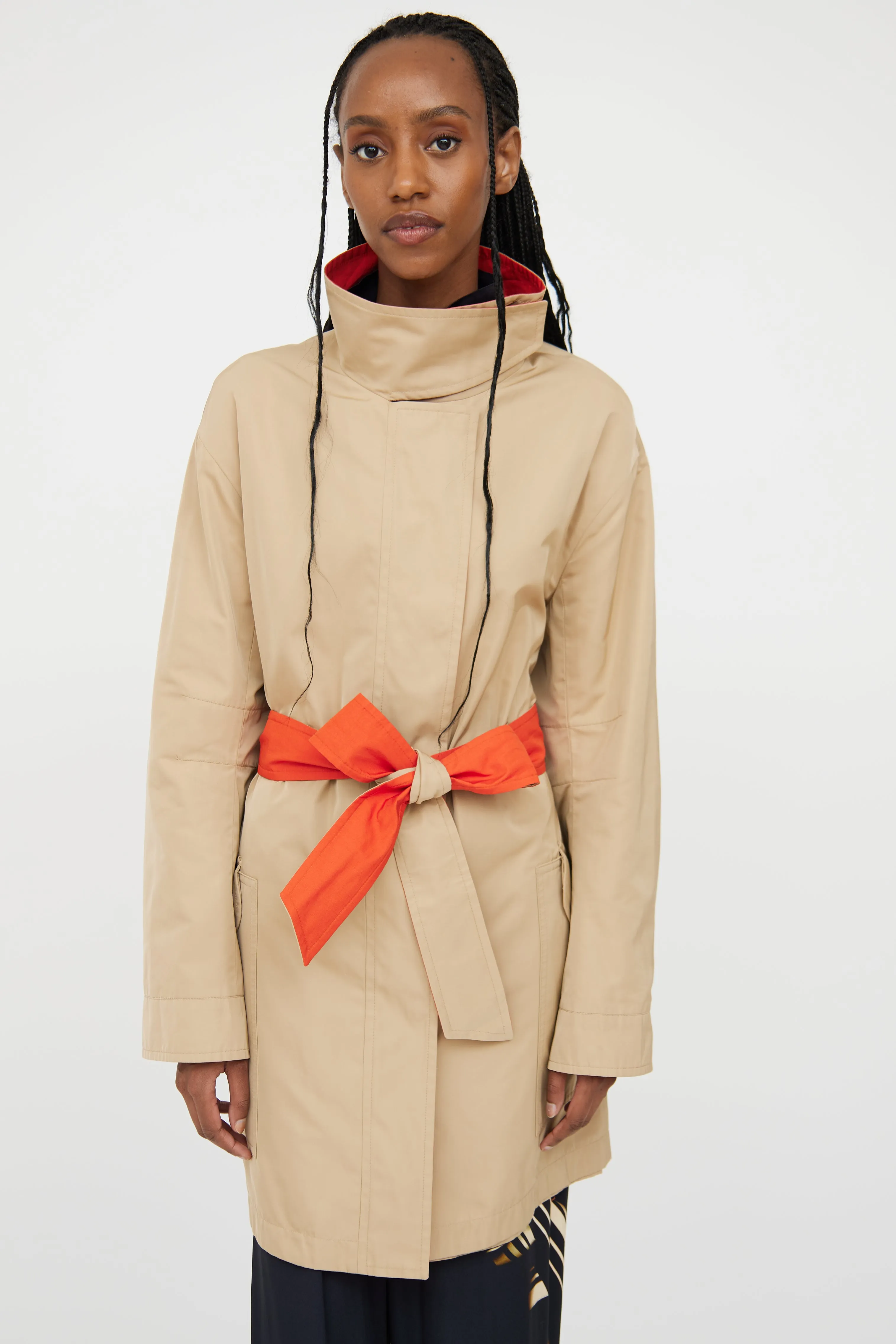 Beige & Orange Reversible Trench Coat