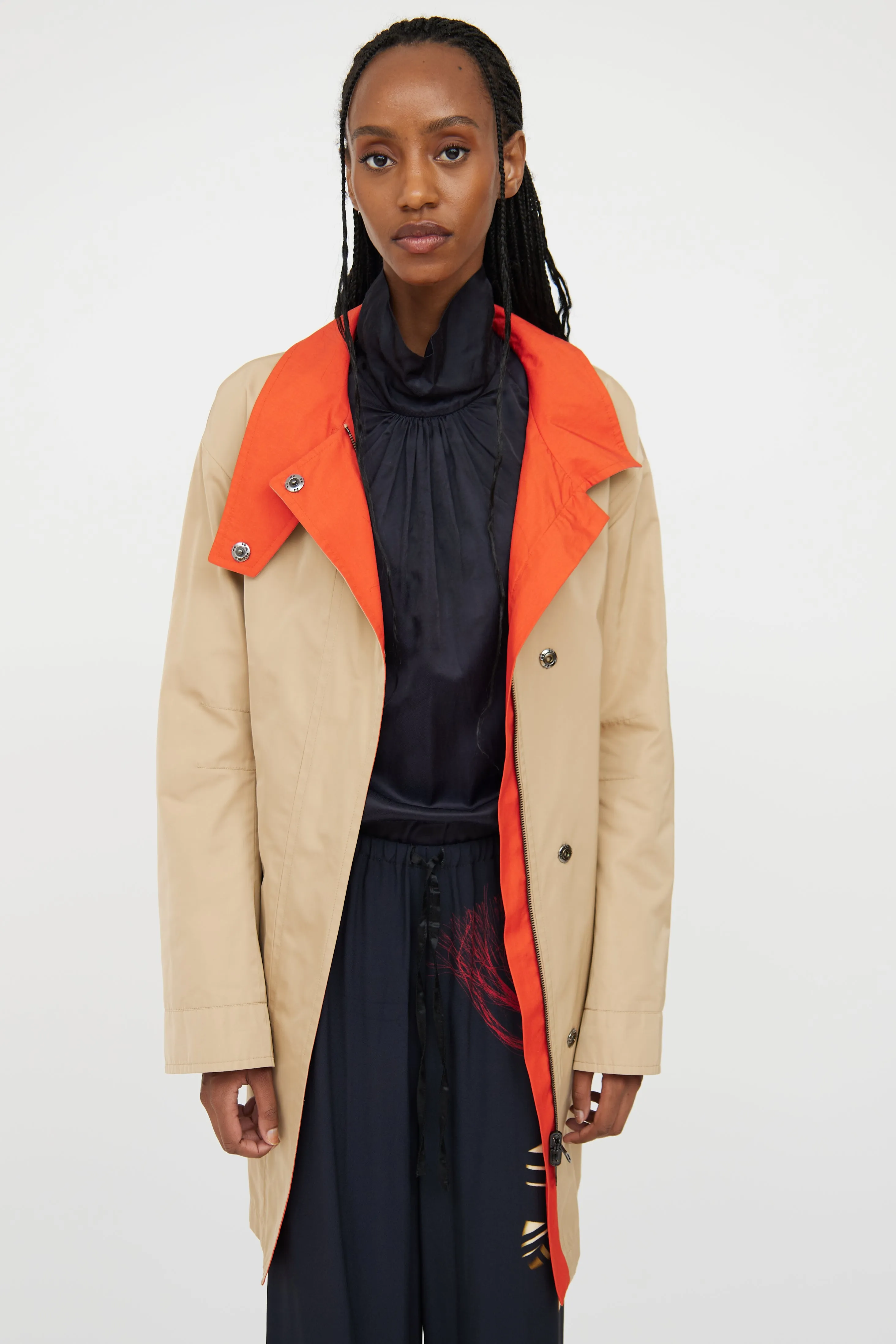 Beige & Orange Reversible Trench Coat