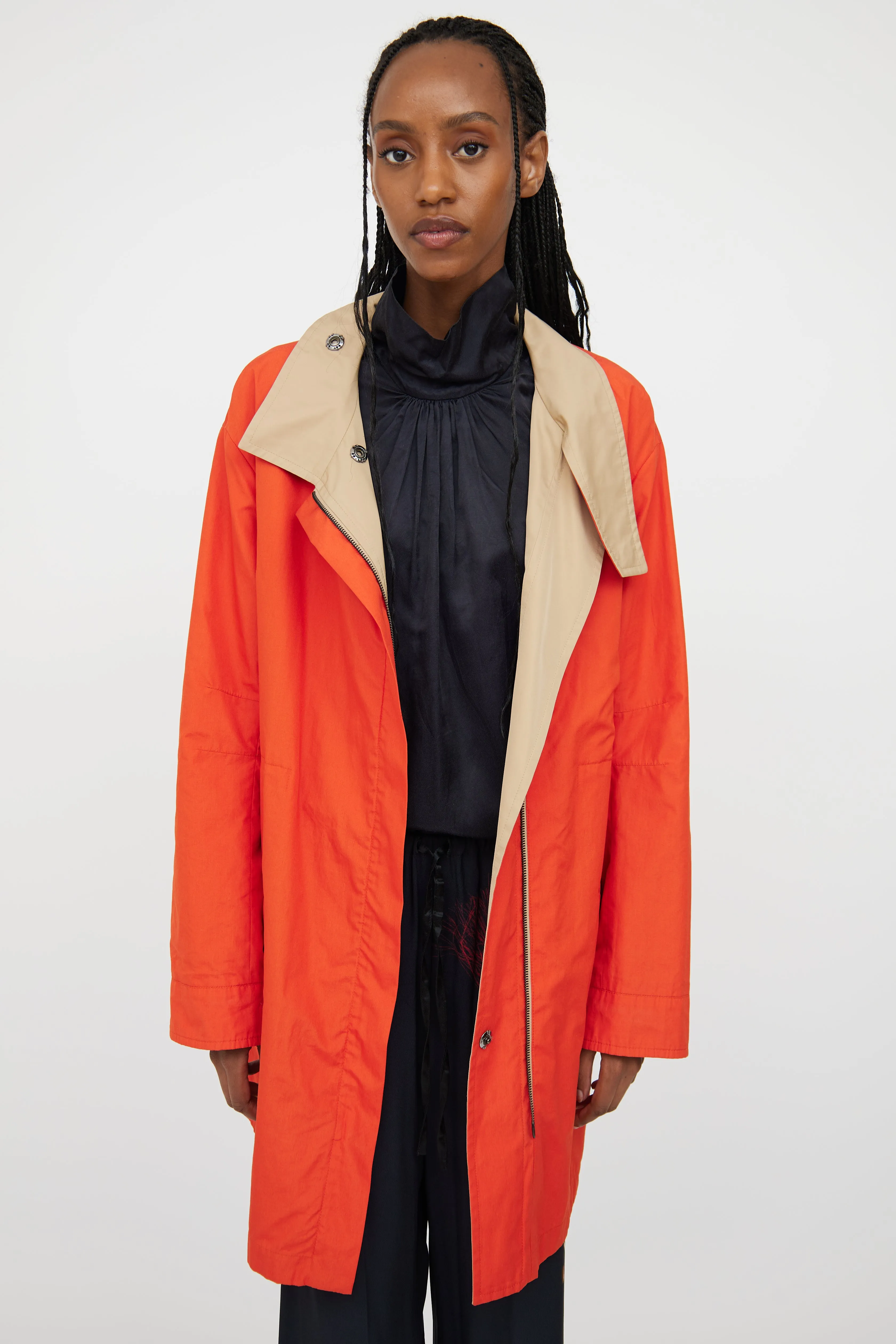 Beige & Orange Reversible Trench Coat