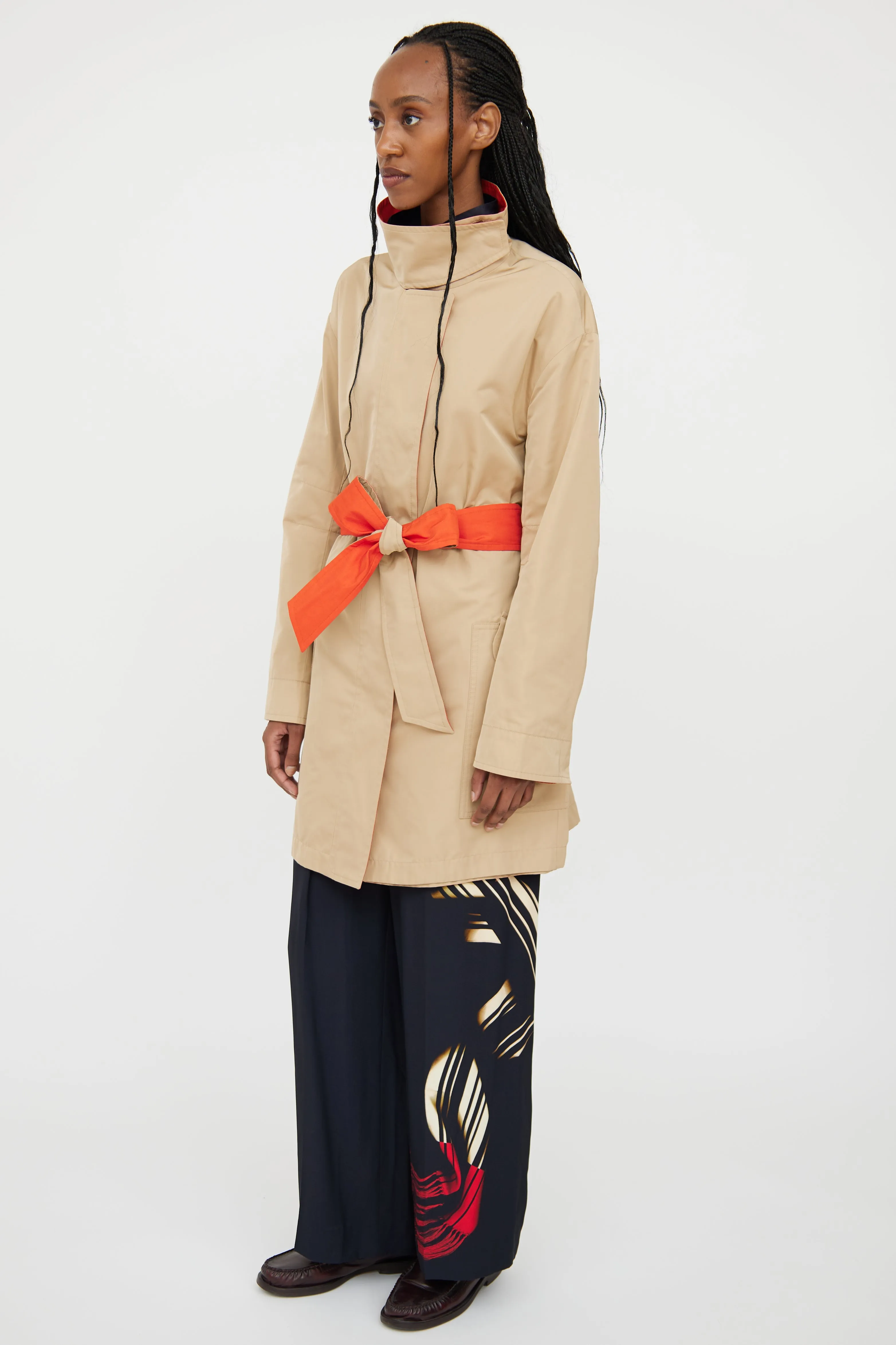 Beige & Orange Reversible Trench Coat