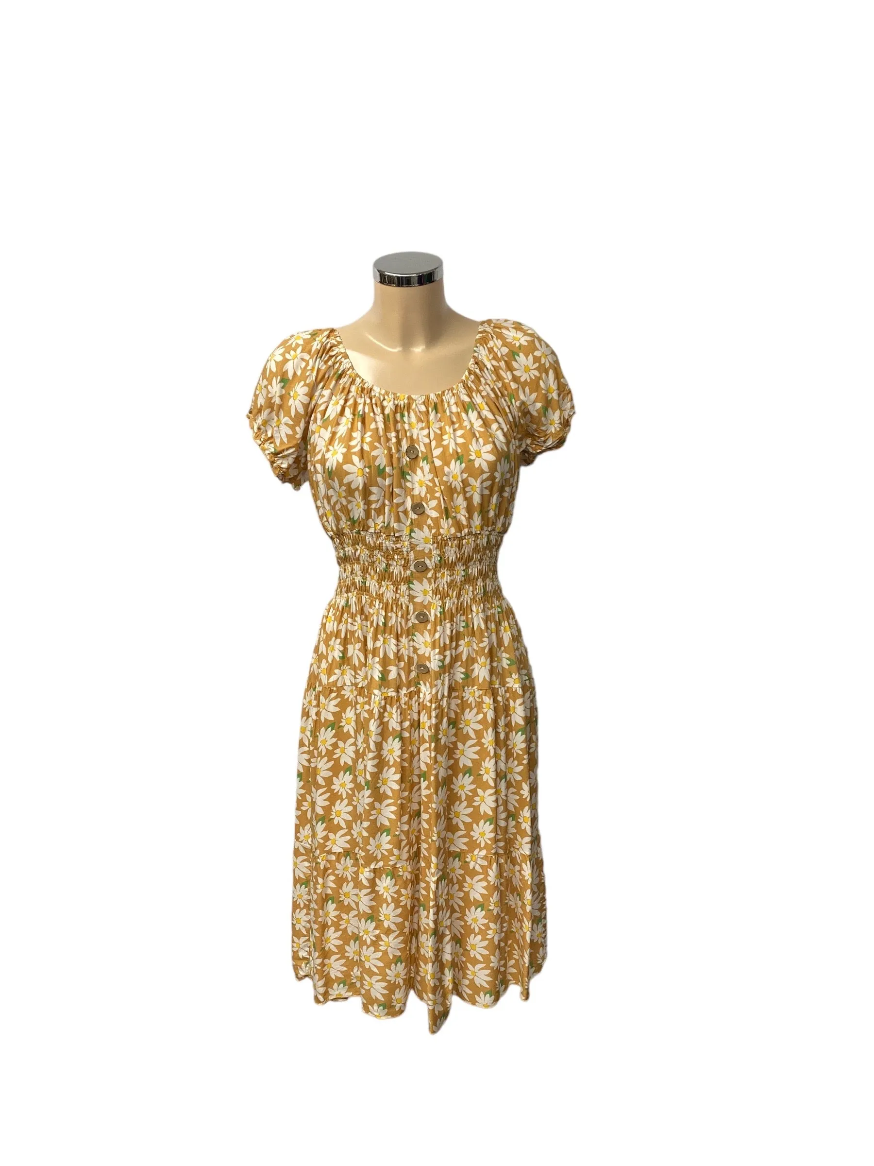 Beige Daisy Print Bardot Midi Dress