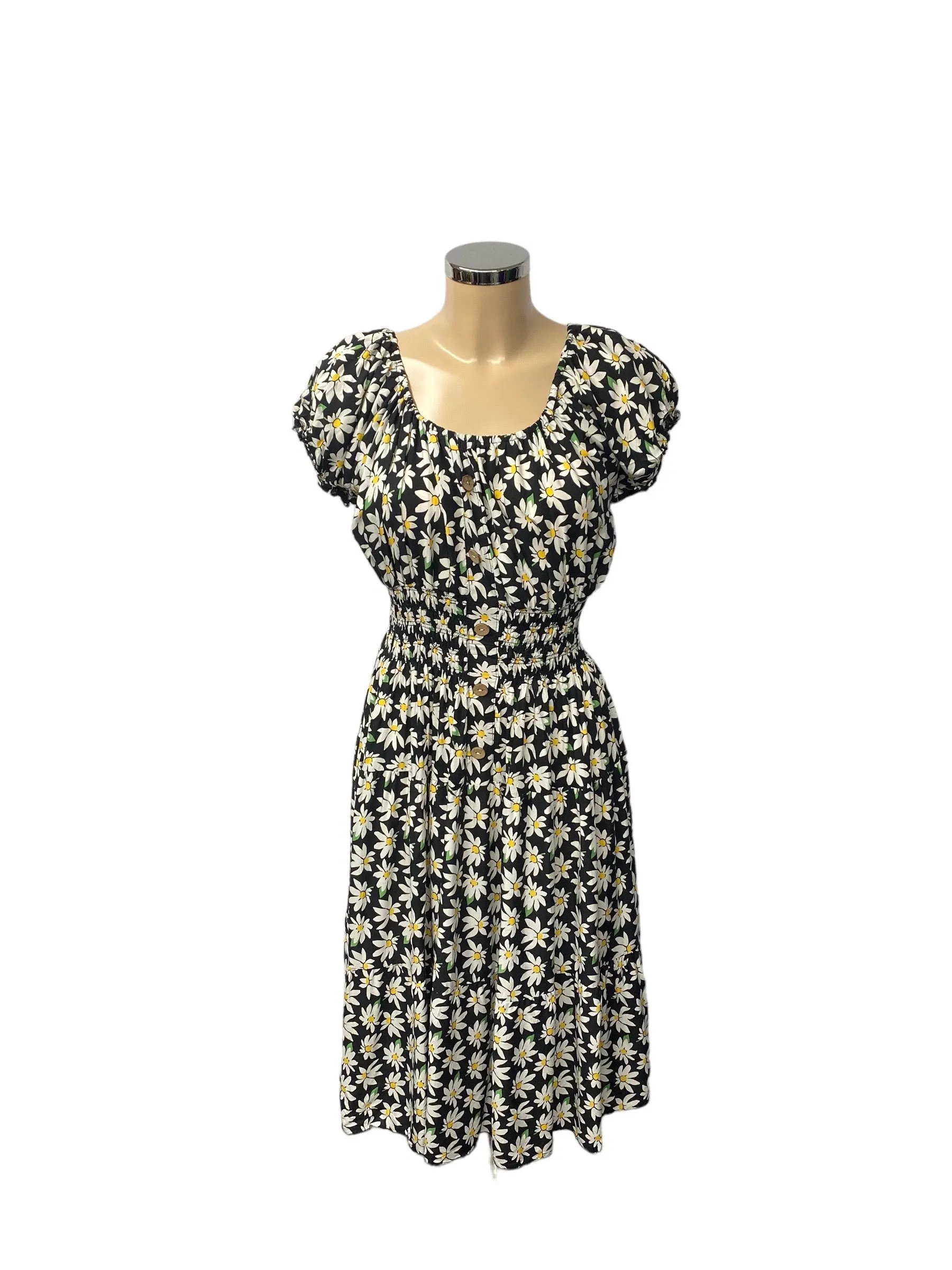 Beige Daisy Print Bardot Midi Dress