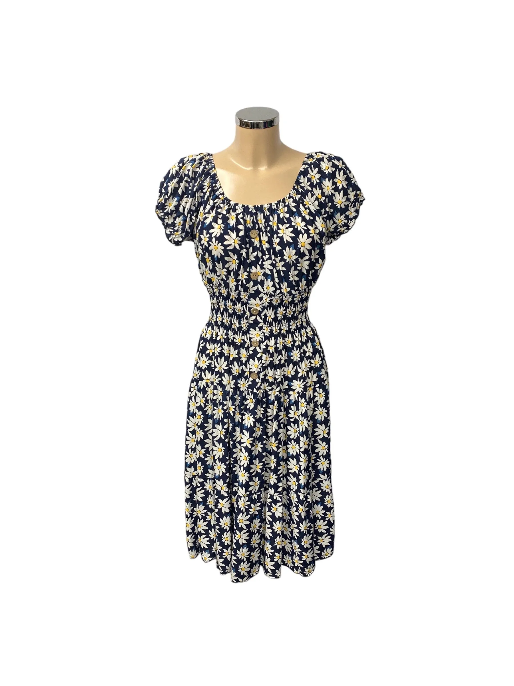 Beige Daisy Print Bardot Midi Dress