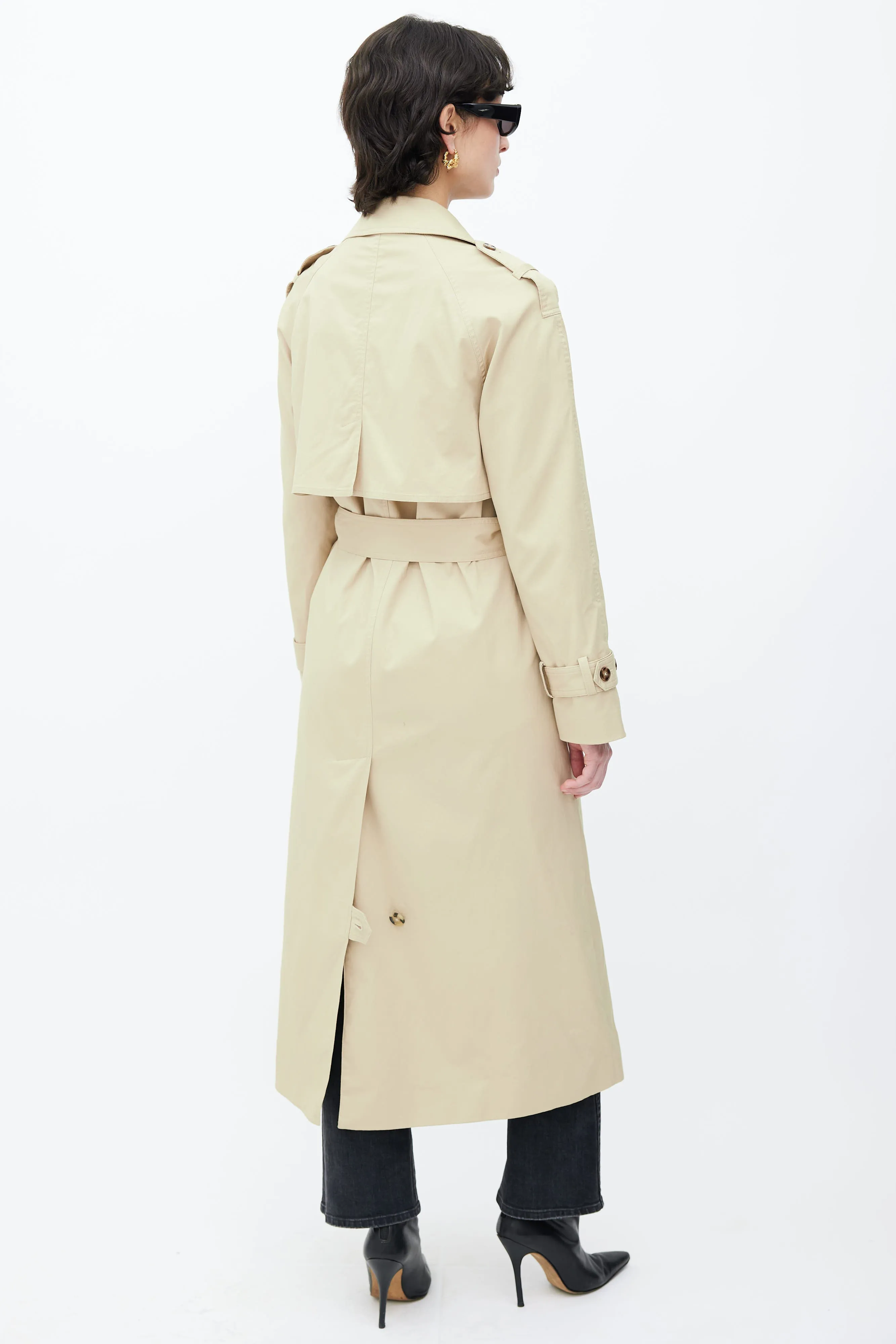 Beige Double Breasted Belted Coat