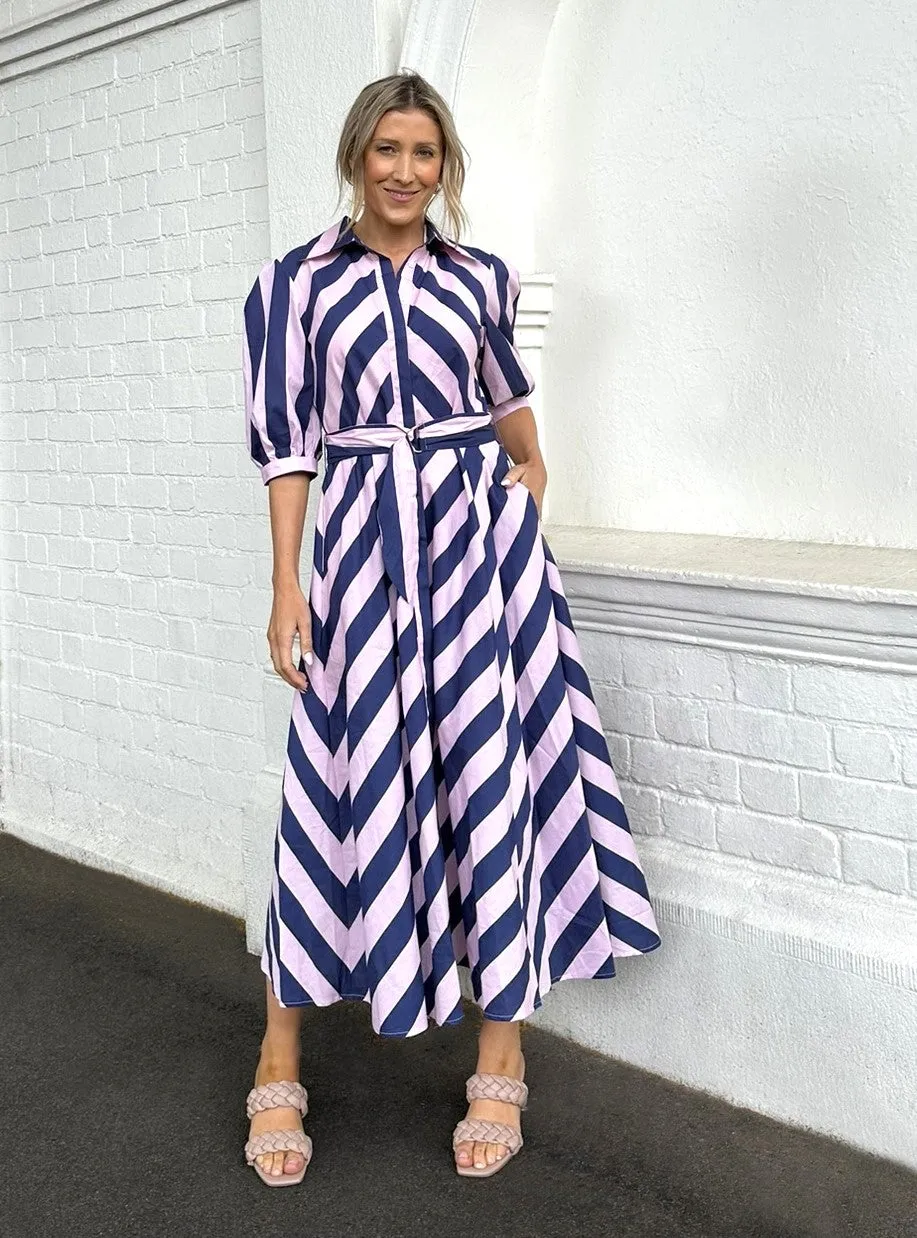 Bianca Dress - Pink Navy Stripes