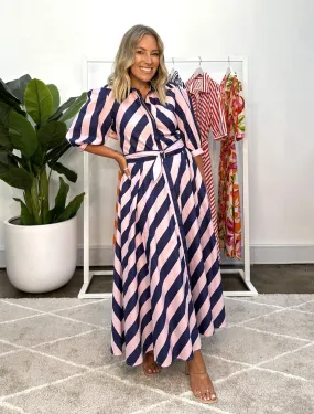 Bianca Dress - Pink Navy Stripes