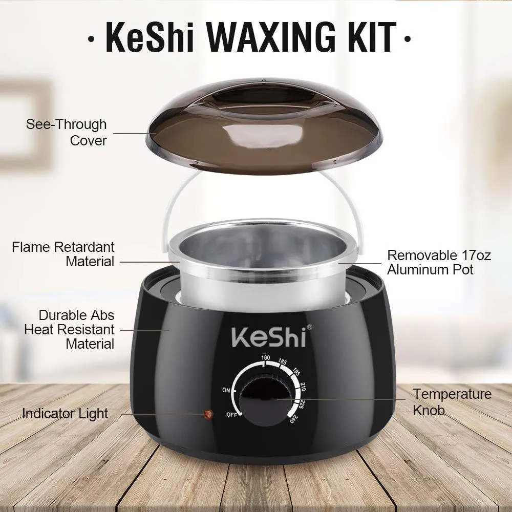 Brazilian Waxing Kit, KeShi Wax Warmer for Painless Hair Removal with 5 Bags Hard Wax Beans for Full Body, Legs, Face, Eyebrows, Bikini Wax for Women Men