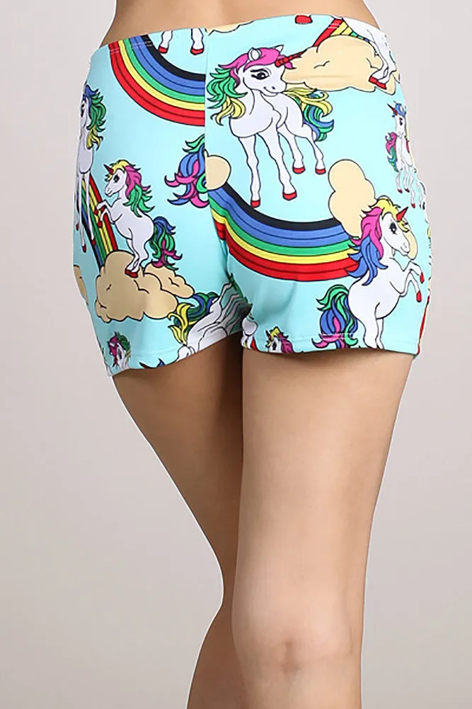 Bright Rainbow Unicorn High Waist Fashion Pride Shorts U.S.A