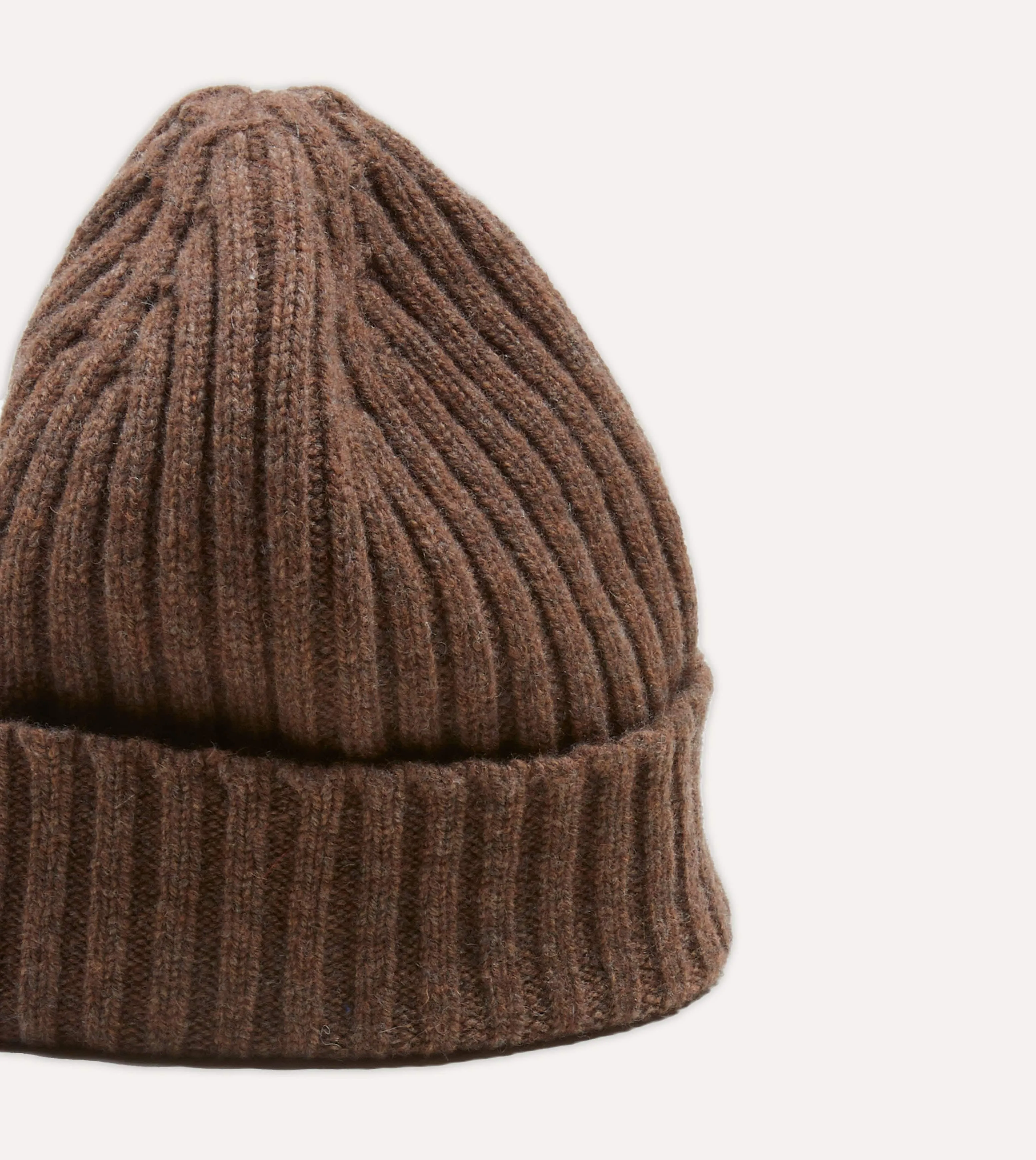 Brown Lambswool Ribbed Knit Cap