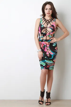 Cage Yoke Strappy Sleeveless Midi Dress