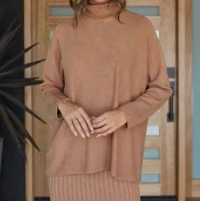 Camel Long Sleeve Turtleneck Sweater