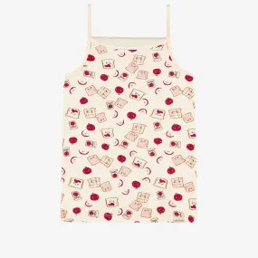 Camisole crème à motifs de pommes et tartines en jersey extensible, enfant || Cream camisole with apple and toast all over print in stretch jersey, child