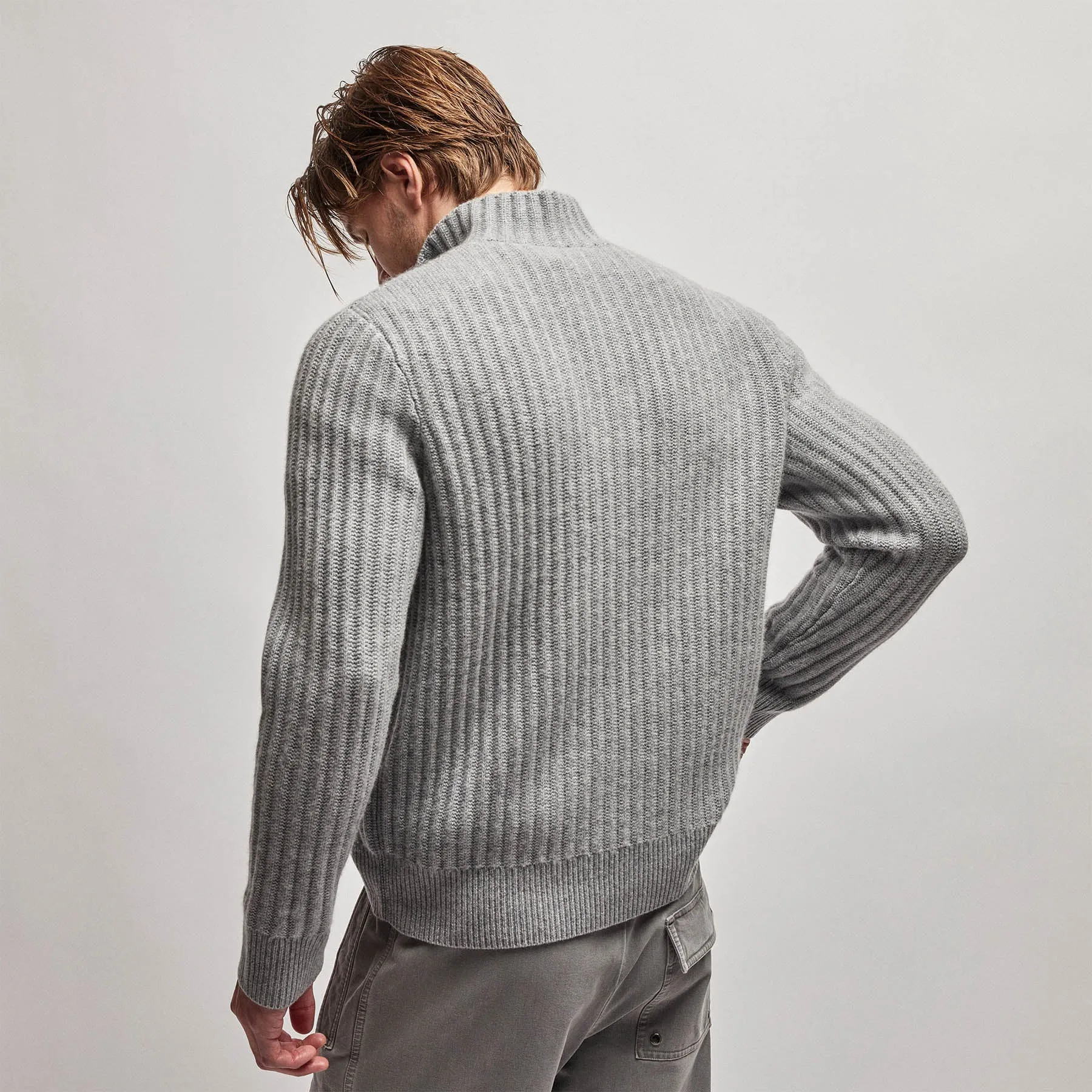 Cashmere Rib Half Zip Sweater - Heather Grey