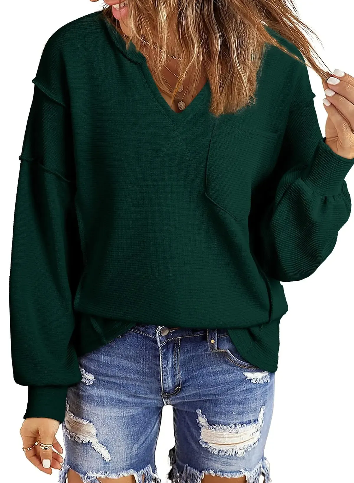 Casual Sweatshirts Waffle Knitted