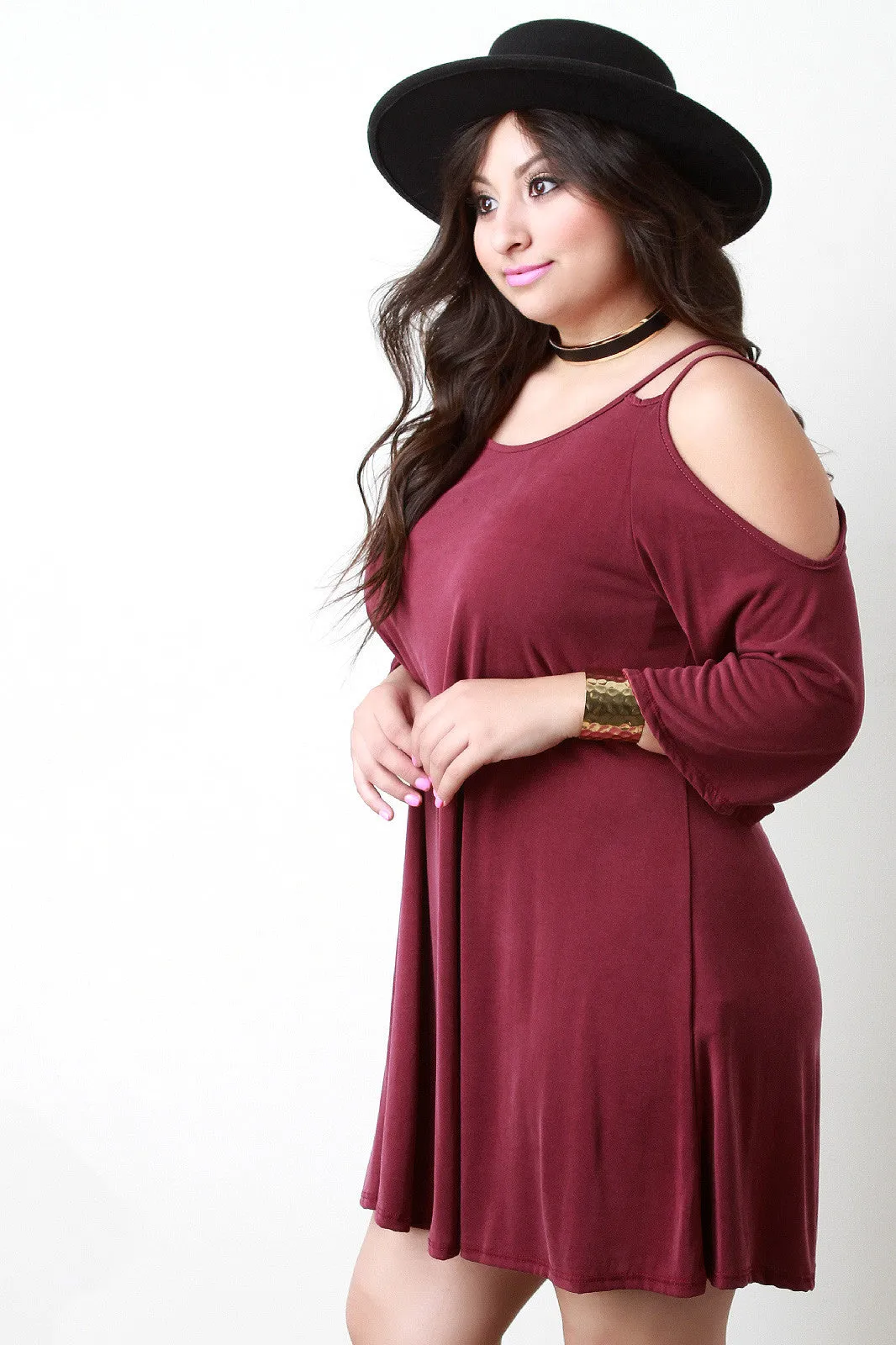 Cold Shoulder Bell Sleeves Shift Dress