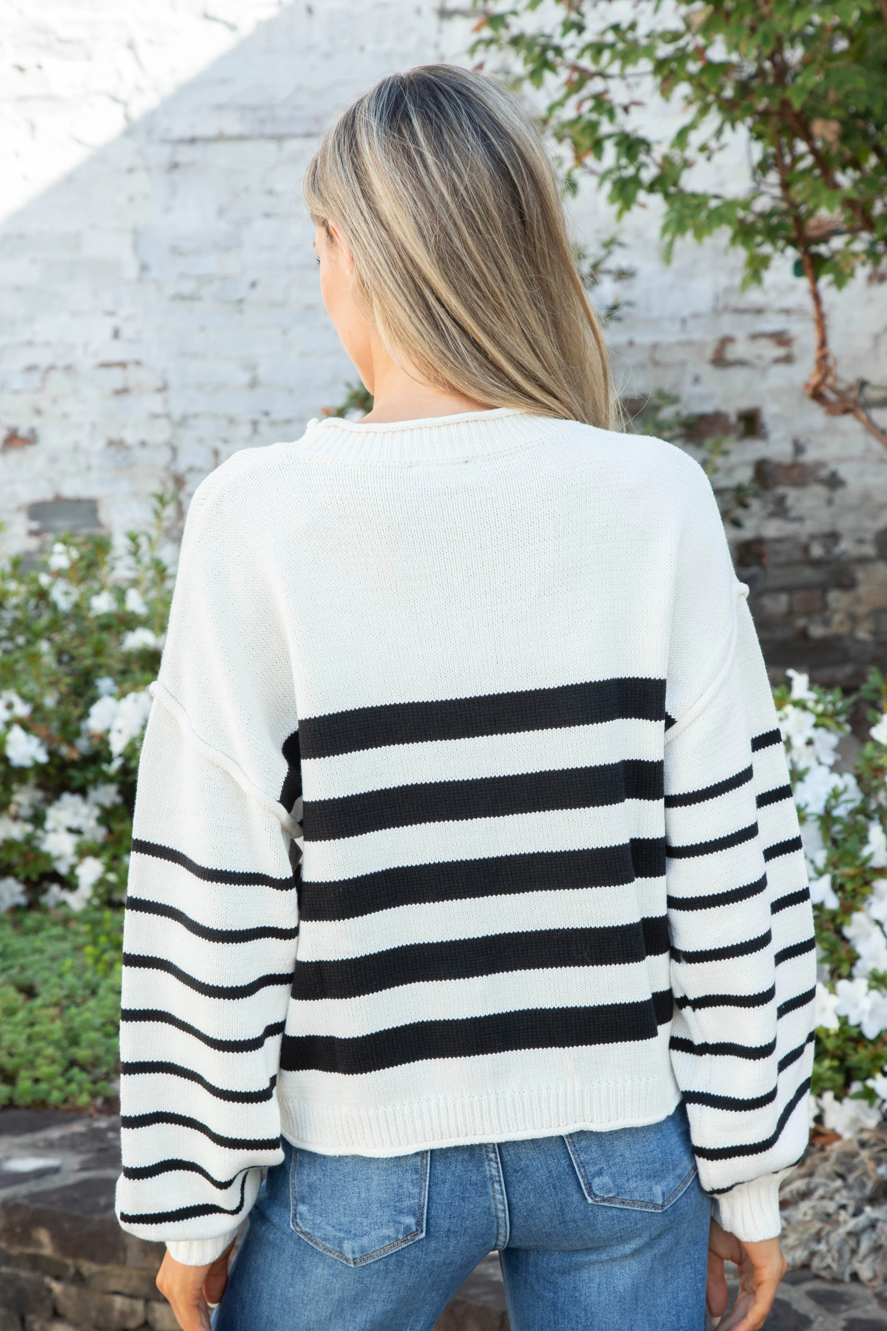 Collins Stripe Roll Neck Sweater, White/Black