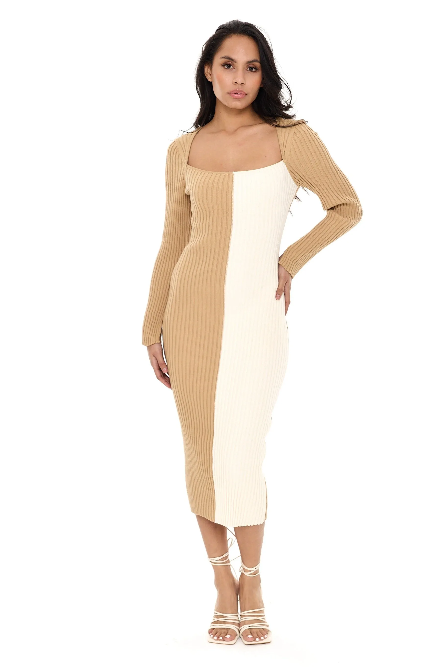 Colourblock Rib Midi Dress