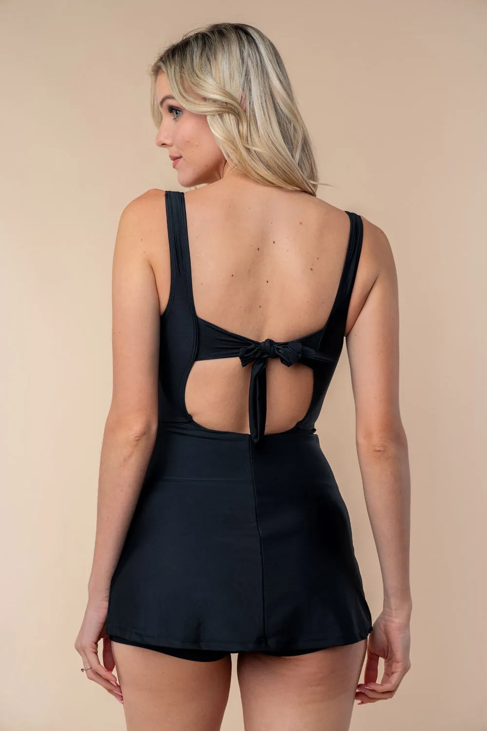 Cutout Tie Back Performance Knit Swim Dress