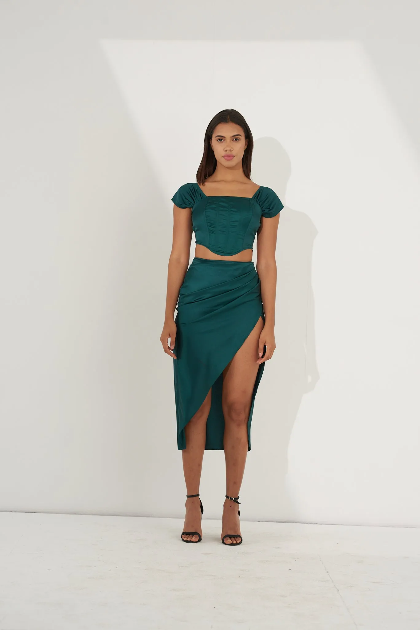 Dark Green Women's Satin pleated skirt