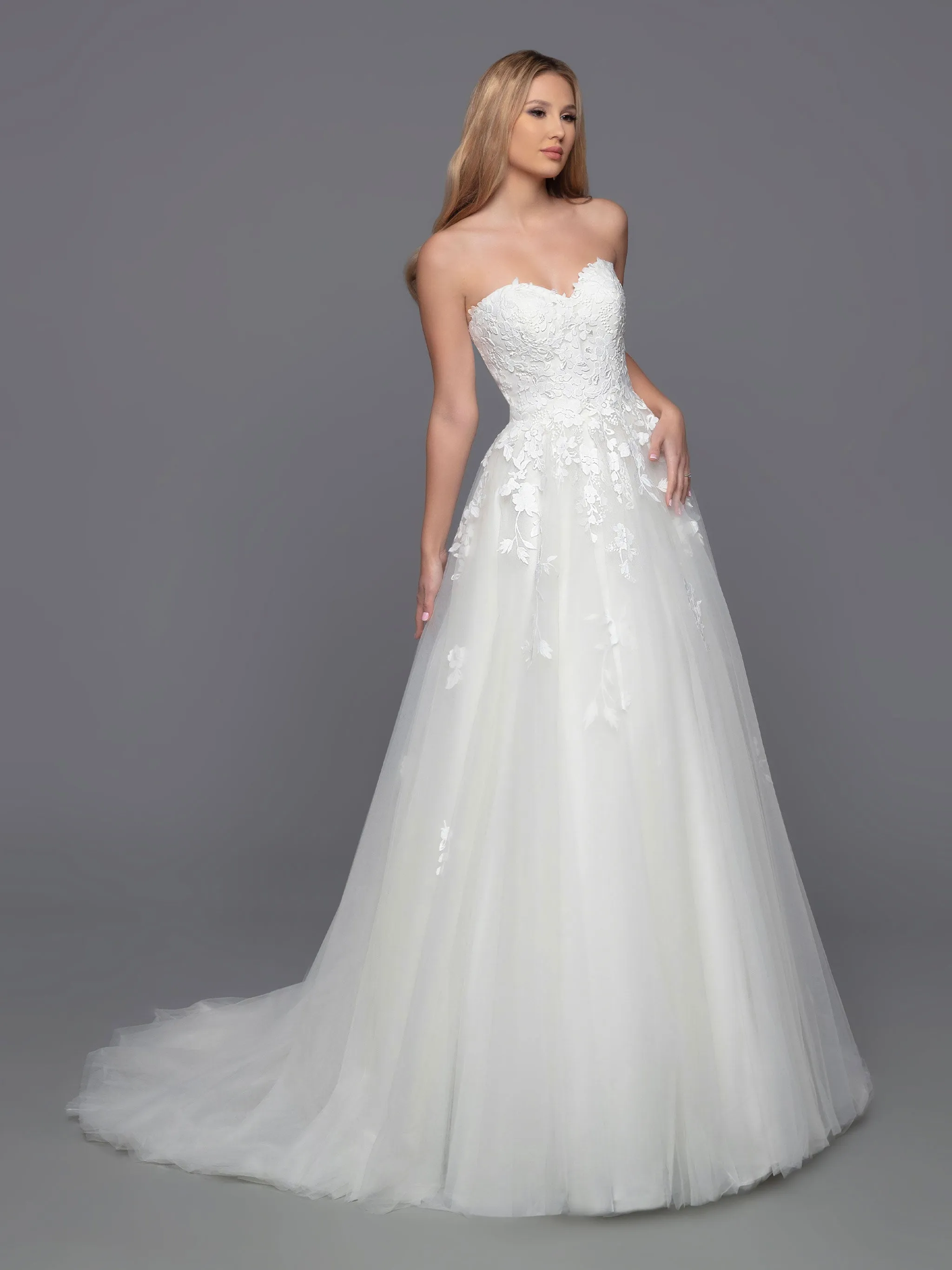 Davinci Bridal 50813 Long A Line Tulle Ballgown Wedding Dress Detachable Lace Long Sleeve High Neck