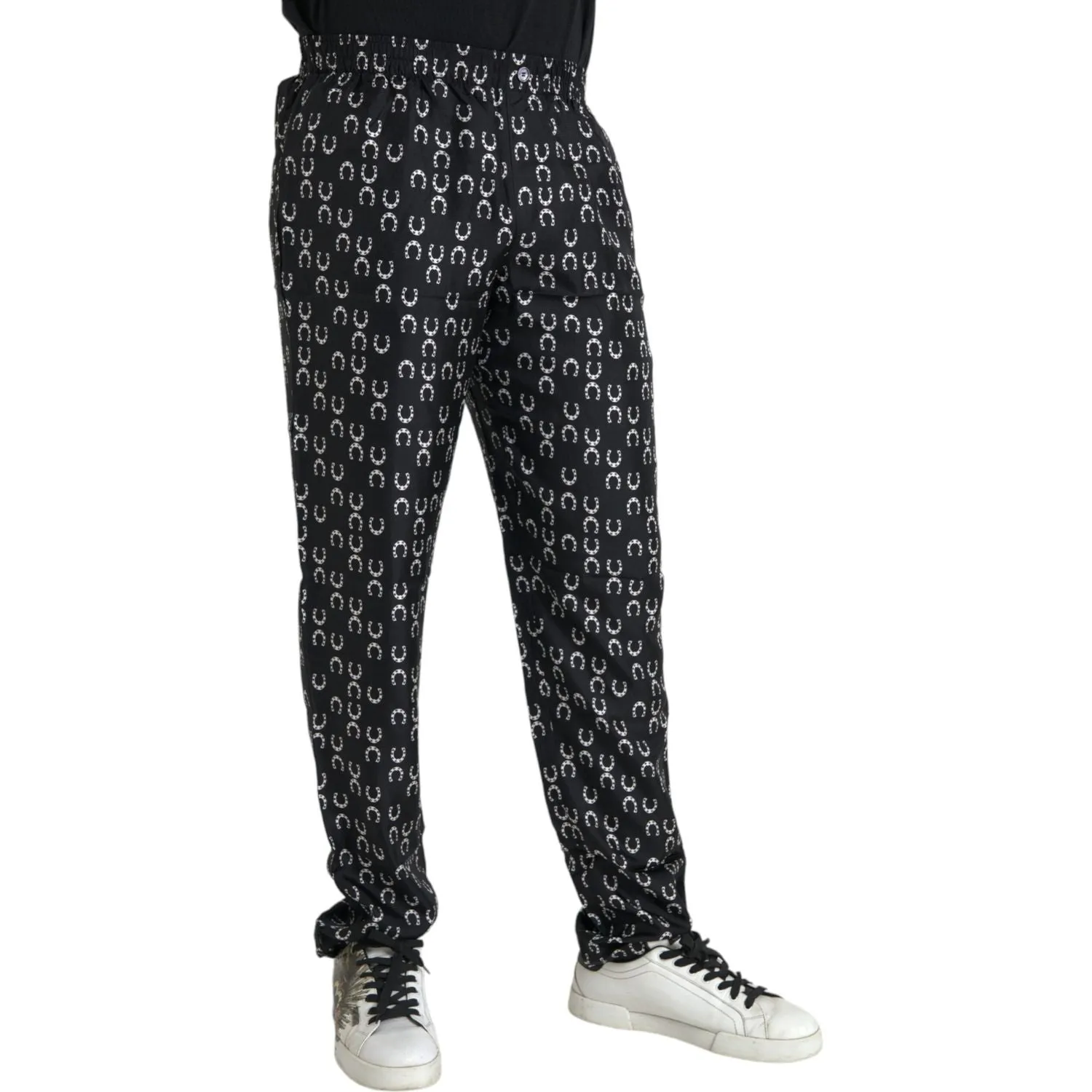 Dolce & Gabbana Black Horseshoe Print Silk Pants