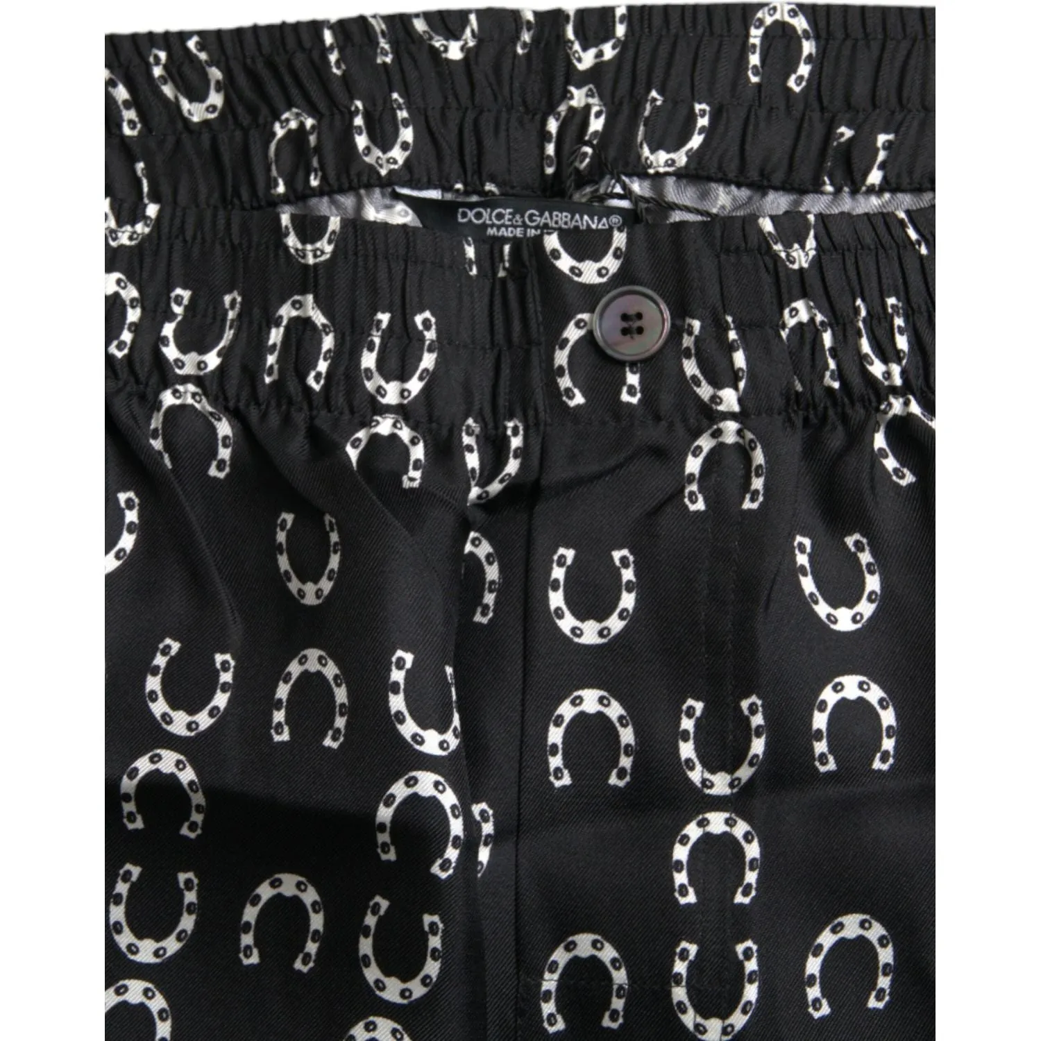 Dolce & Gabbana Black Horseshoe Print Silk Pants