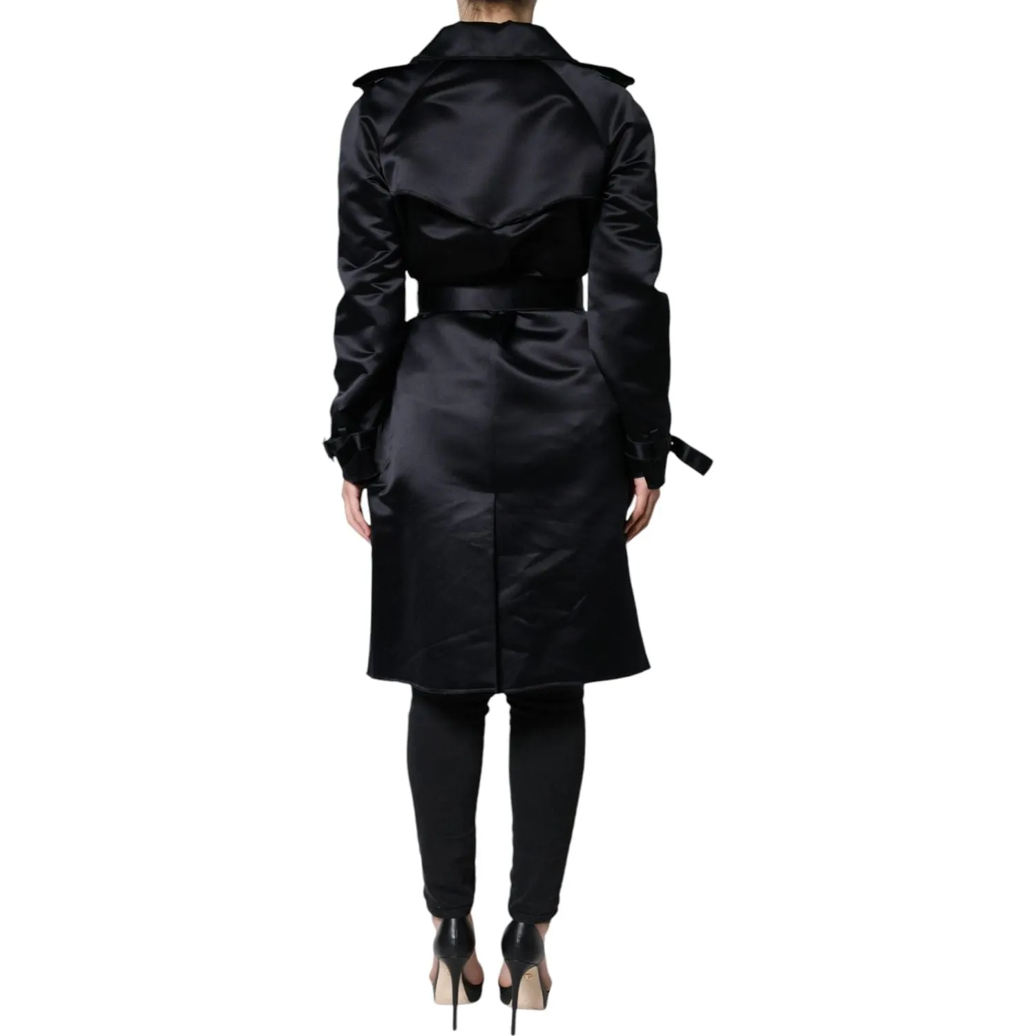 Dolce & Gabbana Black Polyester Organza Belted Coat Jacket