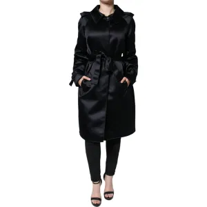 Dolce & Gabbana Black Polyester Organza Belted Coat Jacket