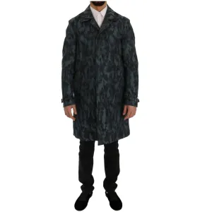 Dolce & Gabbana Blue Camouflage Trench Coat Elegance