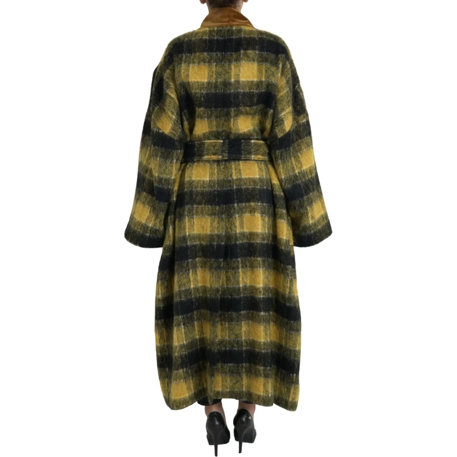 Dolce & Gabbana Chic Checkered Long Trench Coat in Sunny Yellow