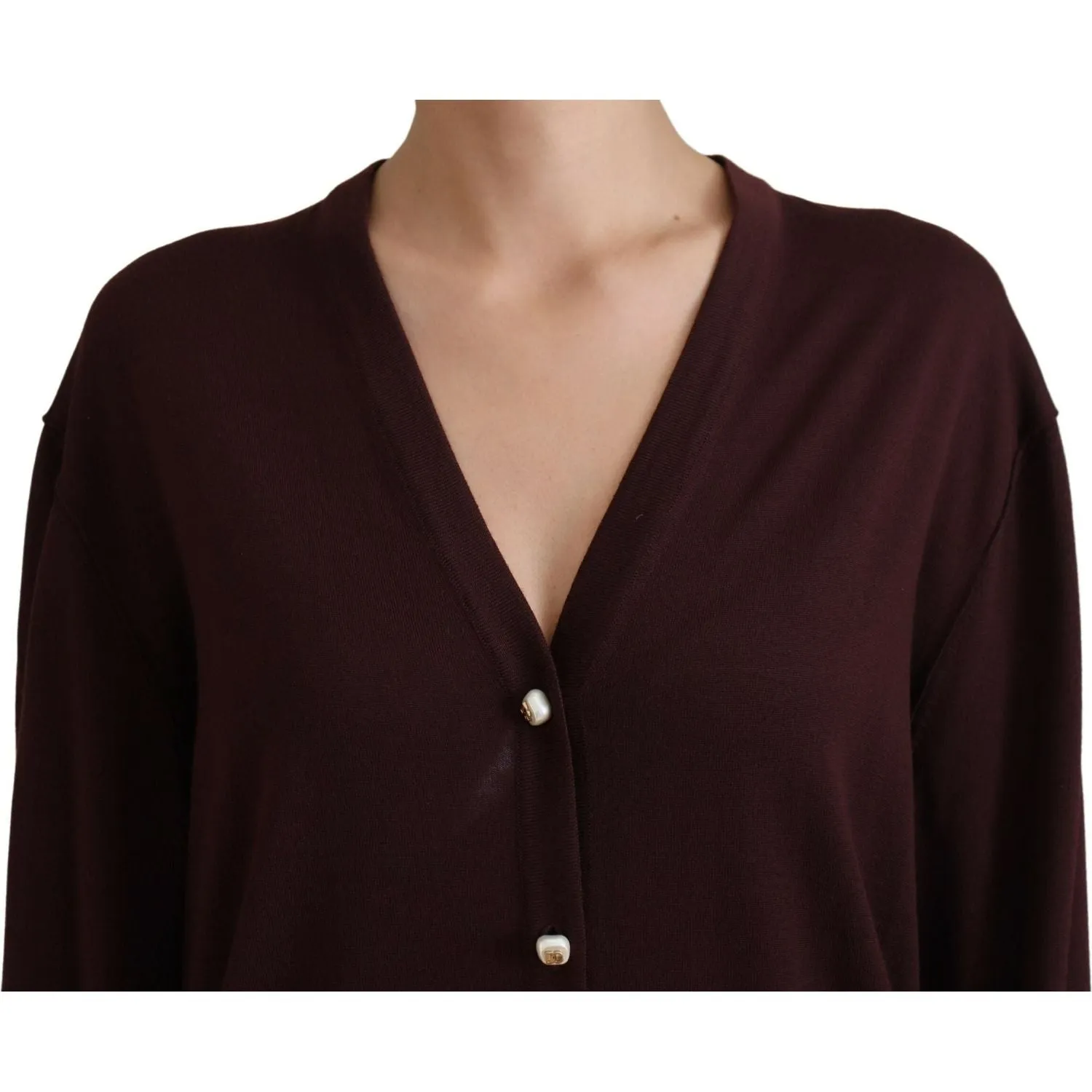 Dolce & Gabbana Chic Maroon V-Neck Wool Cardigan