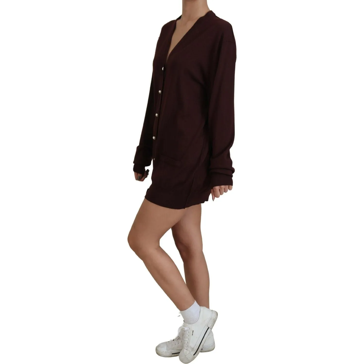 Dolce & Gabbana Chic Maroon V-Neck Wool Cardigan