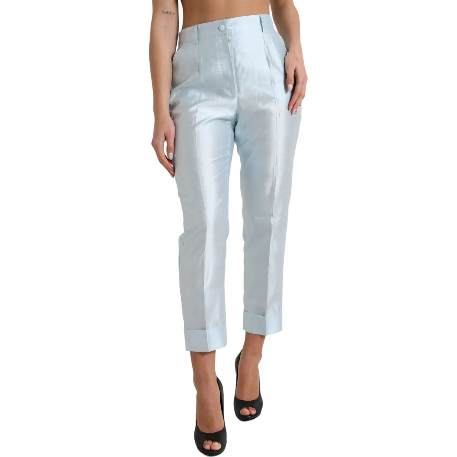 Dolce & Gabbana Chic Sky Blue High Waist Cropped Pants