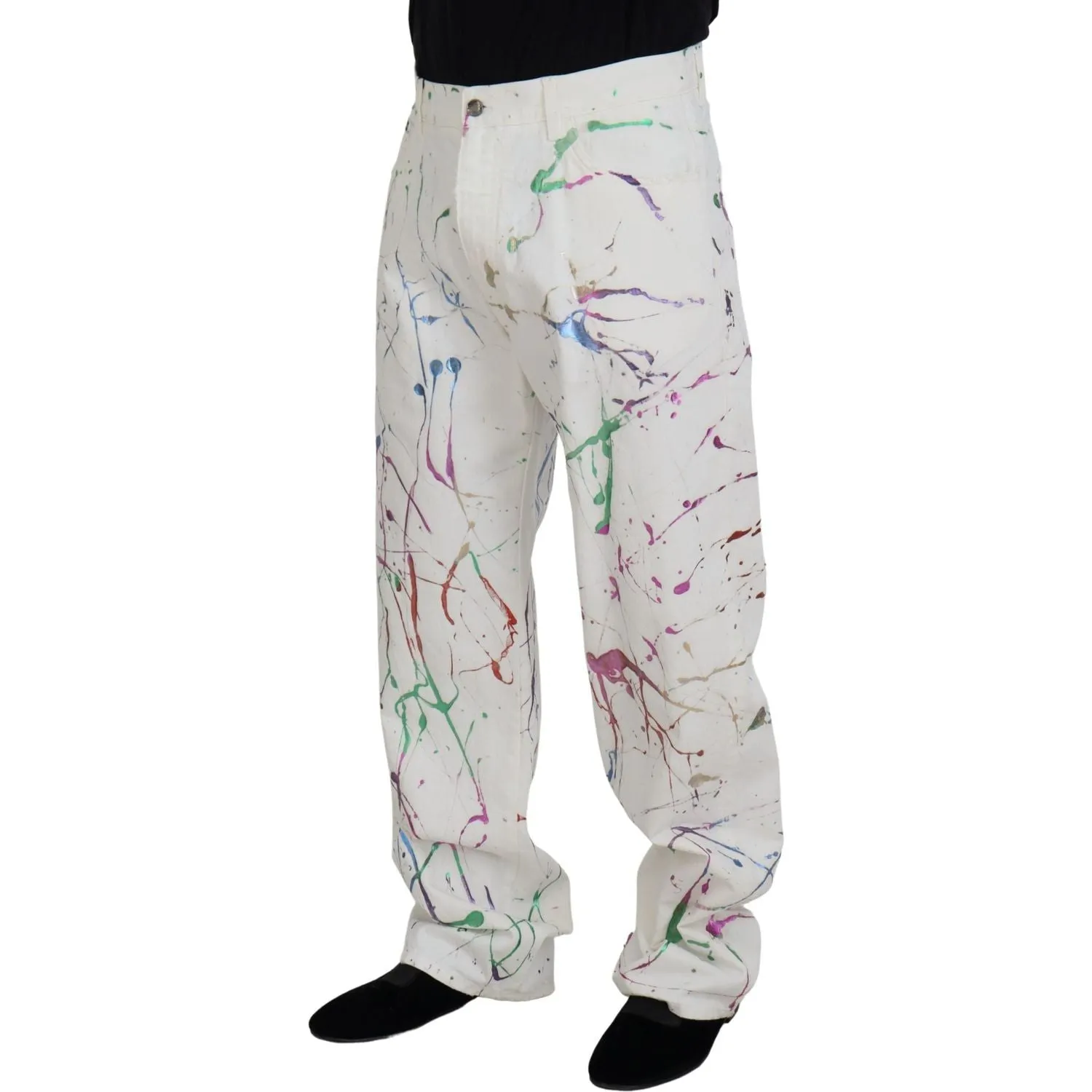 Dolce & Gabbana Chic White Splash Print Denim Pants