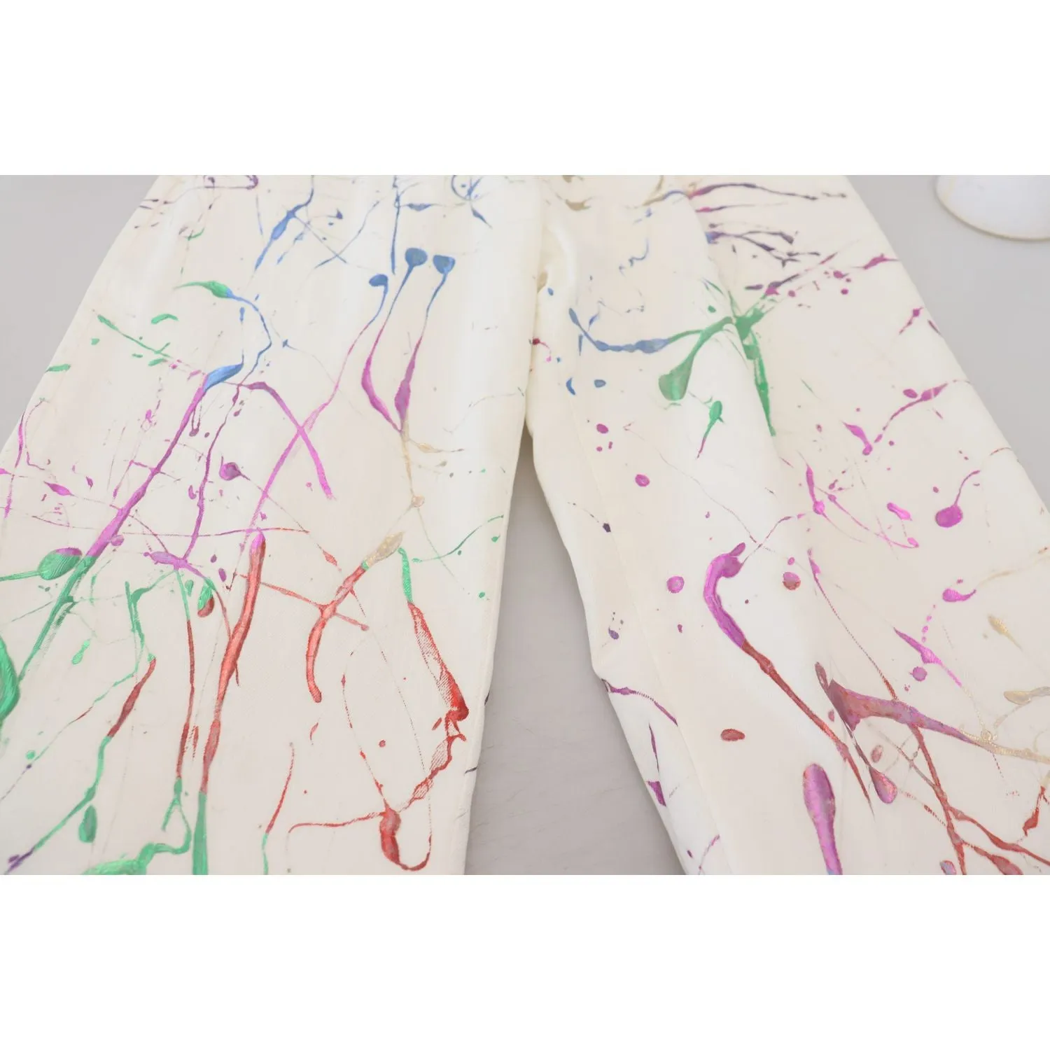 Dolce & Gabbana Chic White Splash Print Denim Pants