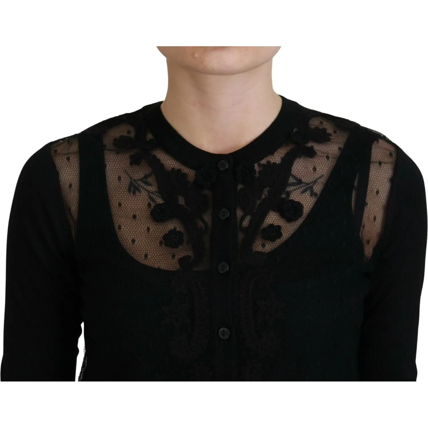 Dolce & Gabbana Elegant Black Floral Lace Cardigan Sweater